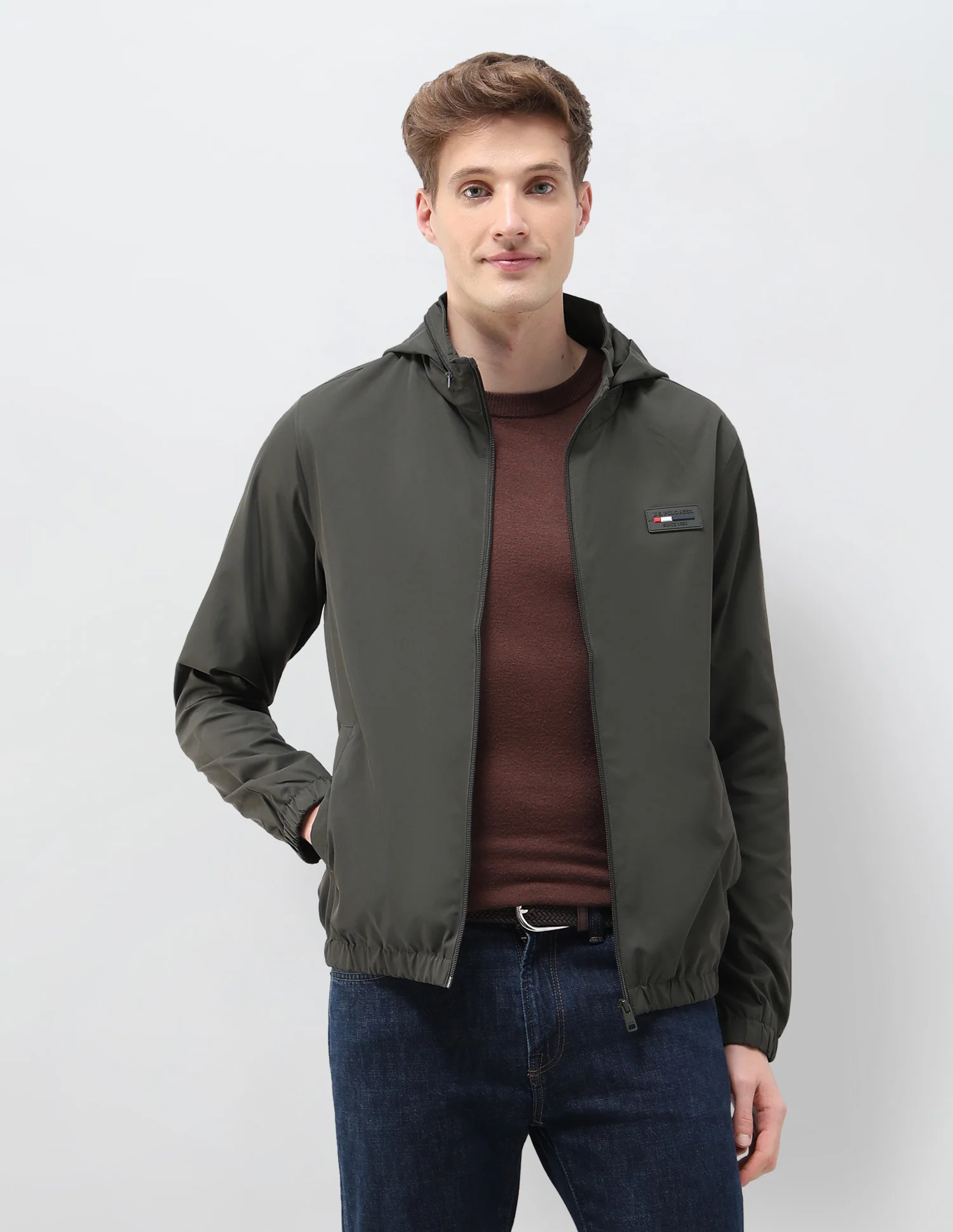 Regular Fit Solid Packable Hood Jacket