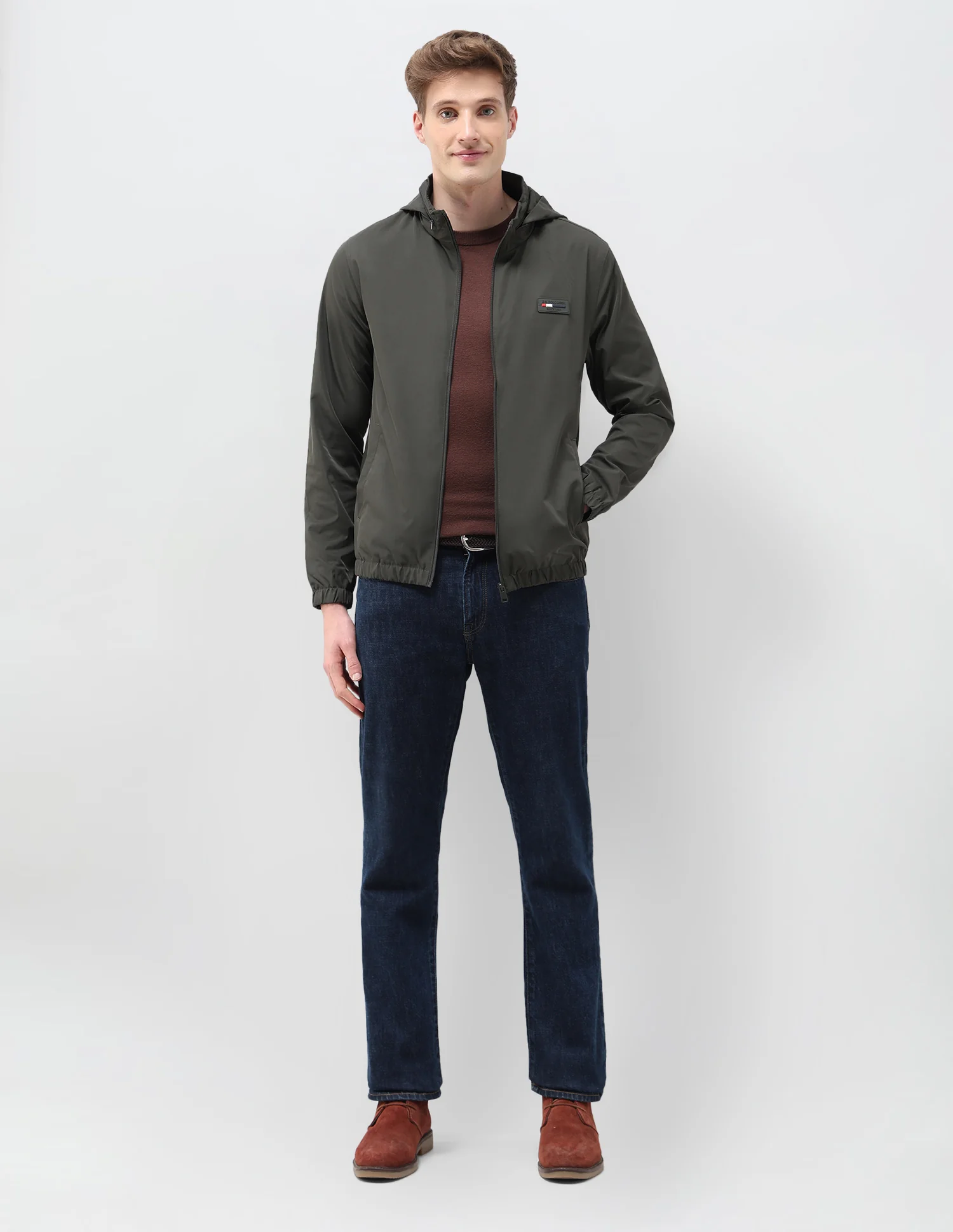 Regular Fit Solid Packable Hood Jacket - Image 3