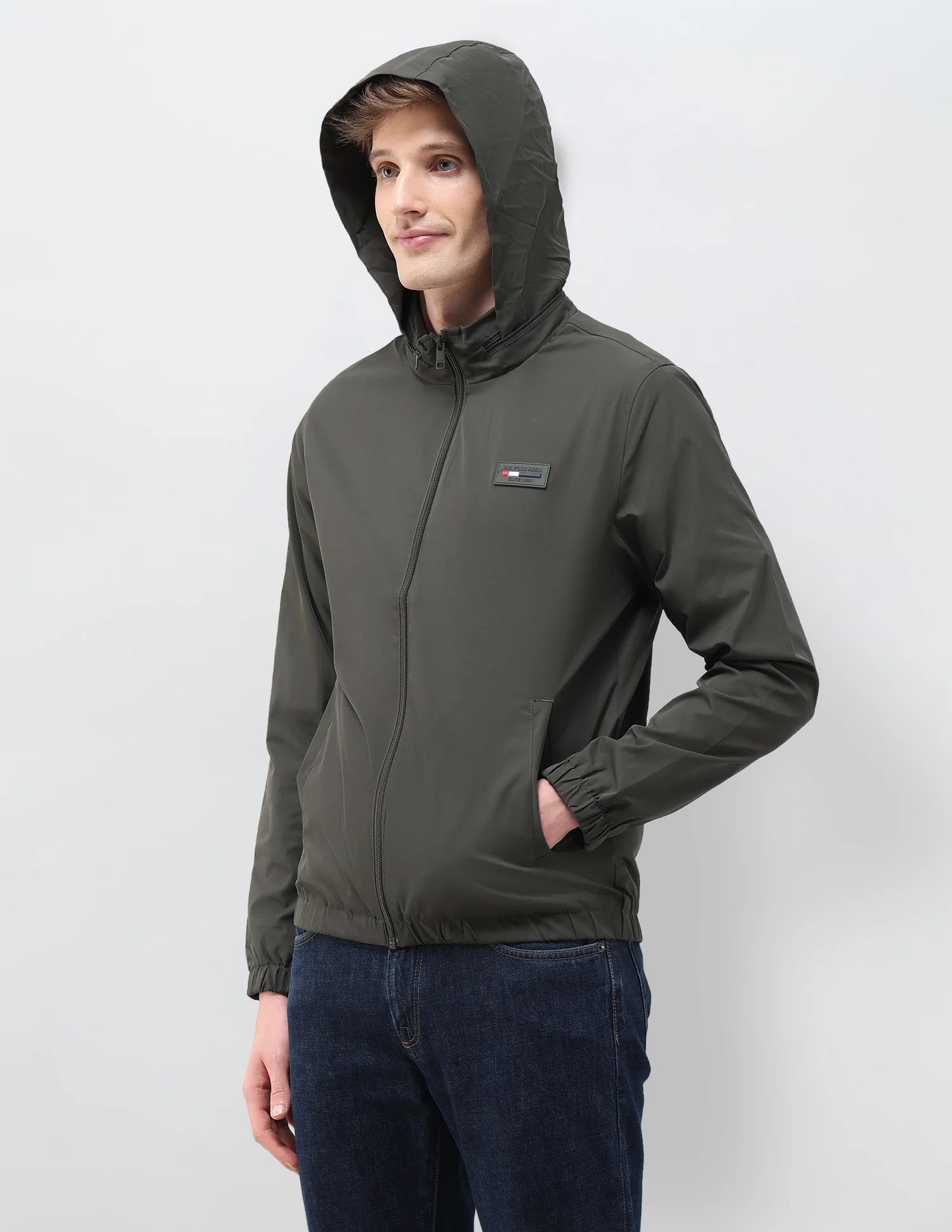 Regular Fit Solid Packable Hood Jacket - Image 4