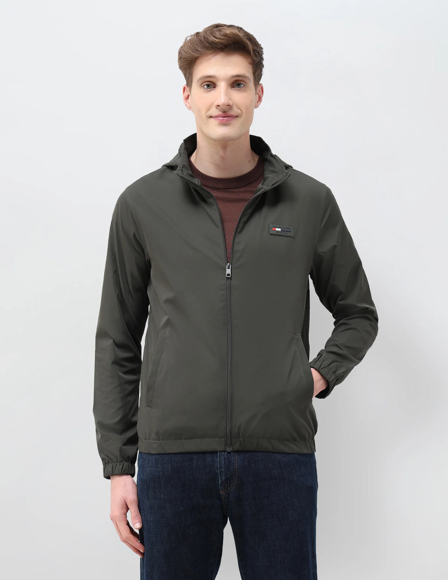 Regular Fit Solid Packable Hood Jacket - Image 6