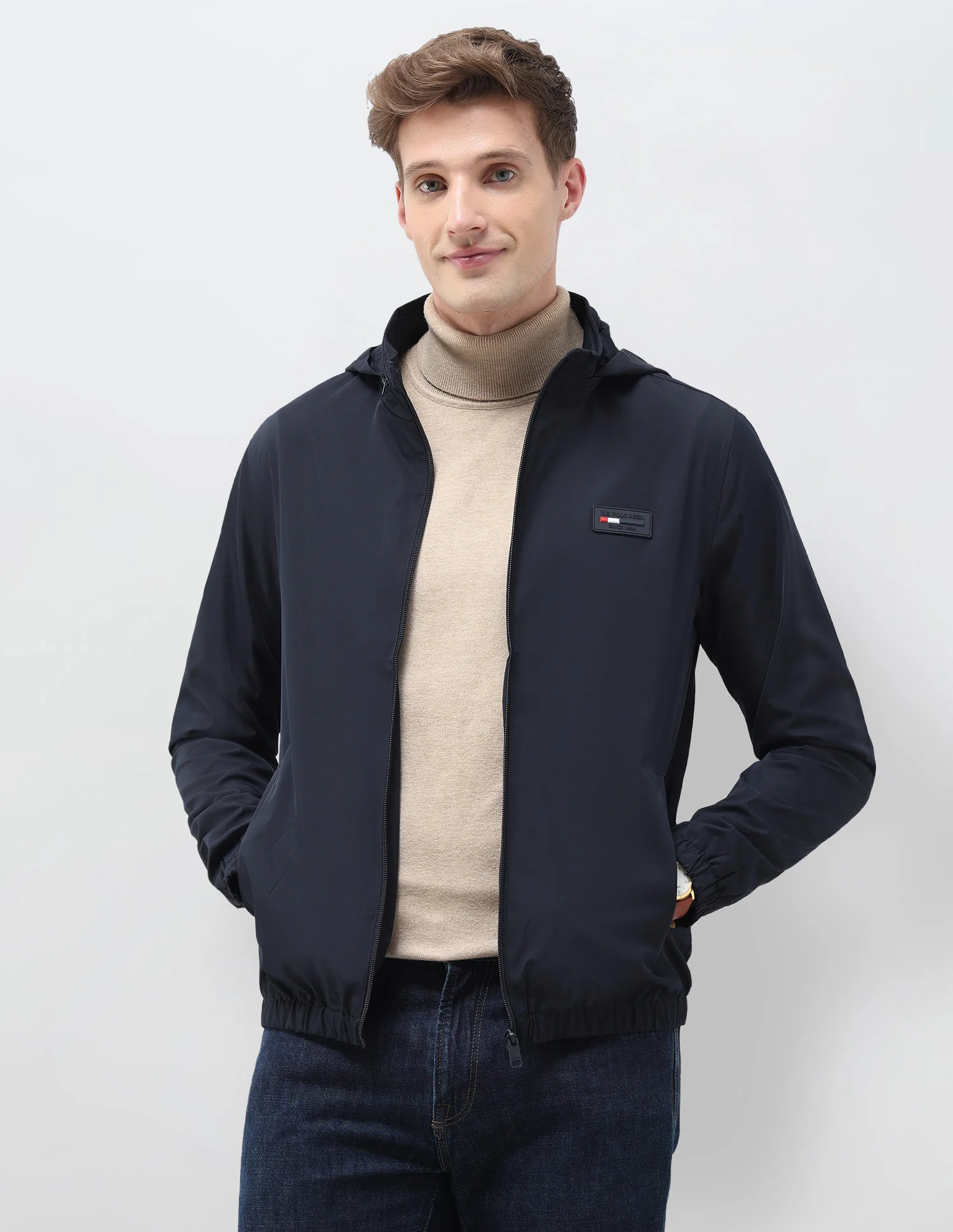 Regular Fit Solid Packable Hood Jacket