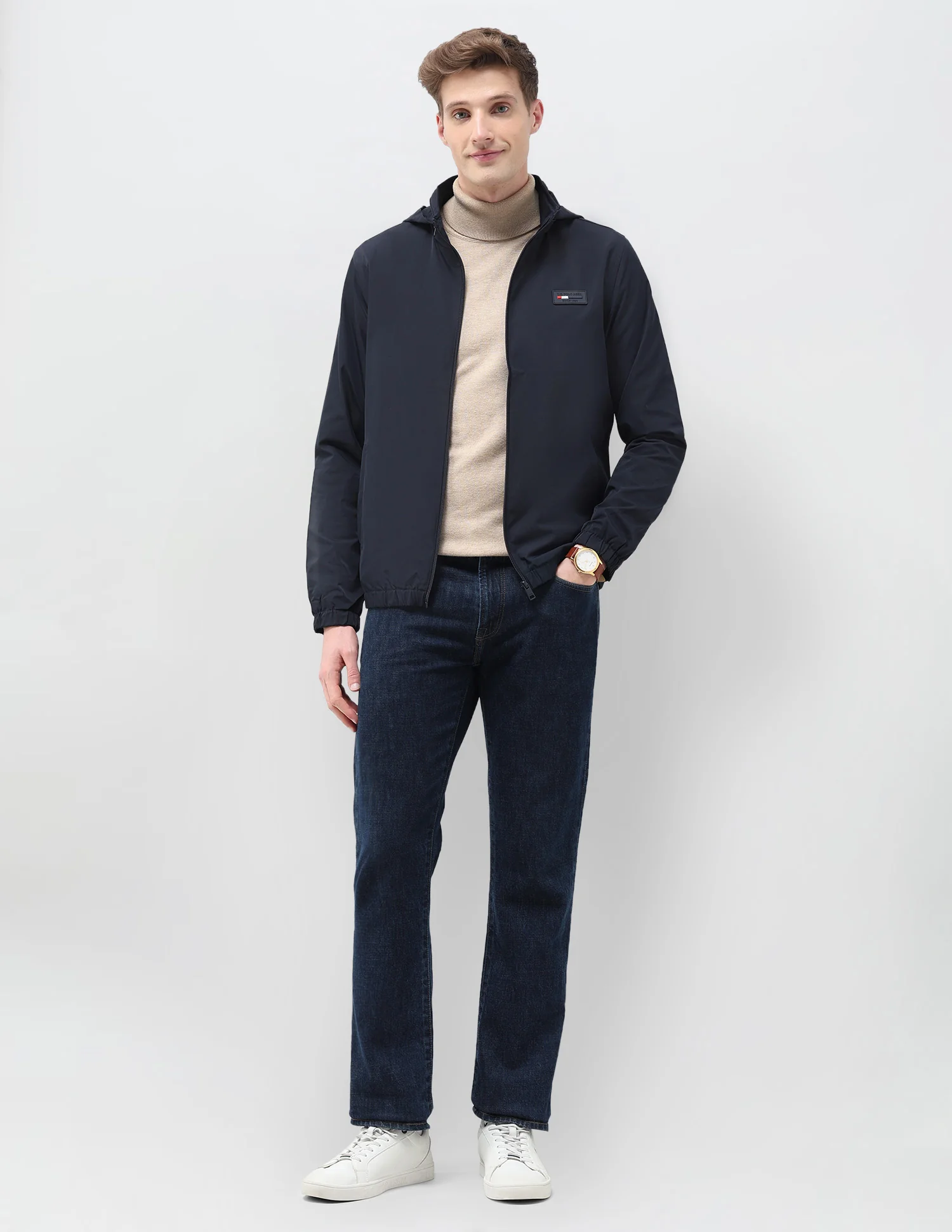 Regular Fit Solid Packable Hood Jacket - Image 3