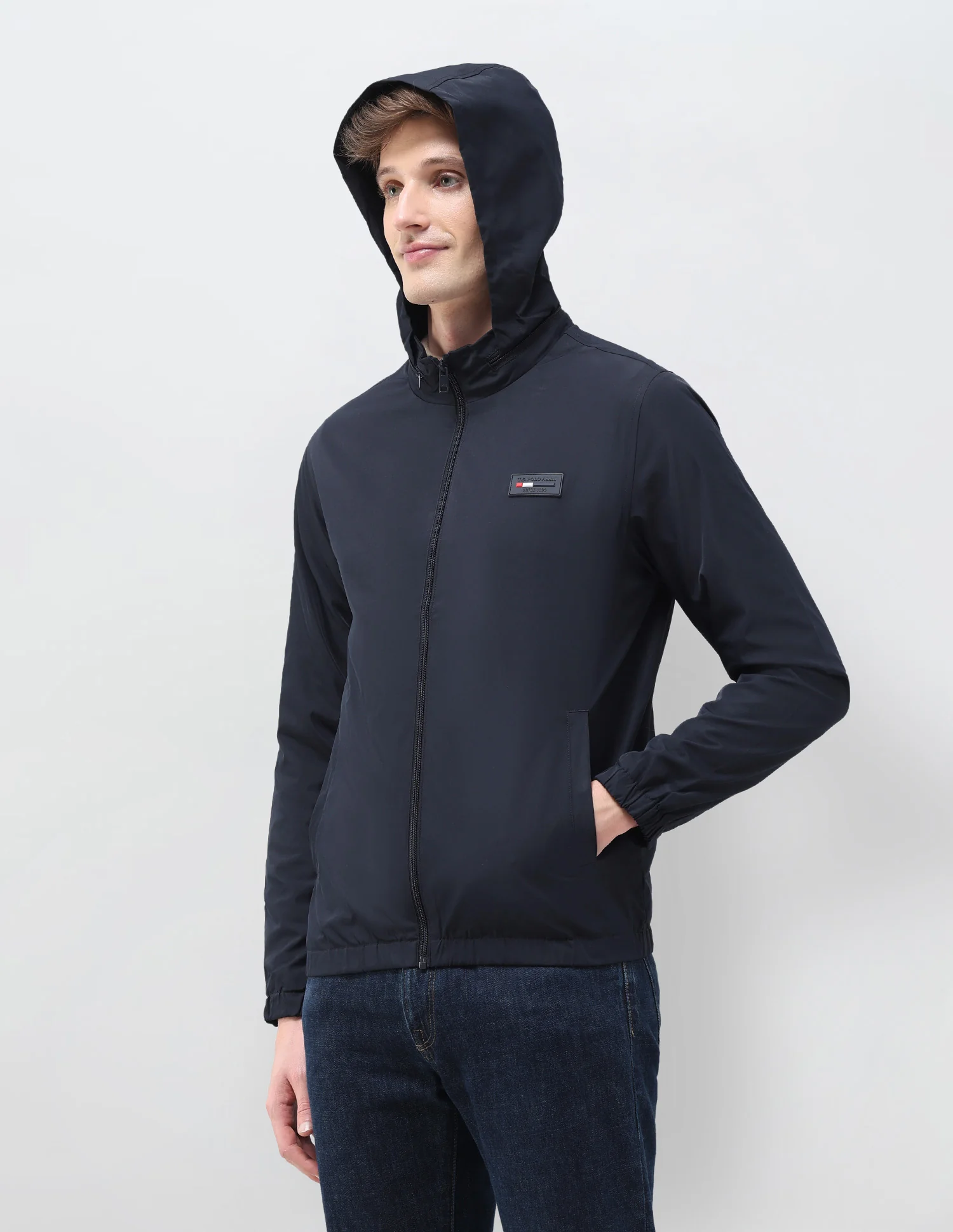 Regular Fit Solid Packable Hood Jacket - Image 4