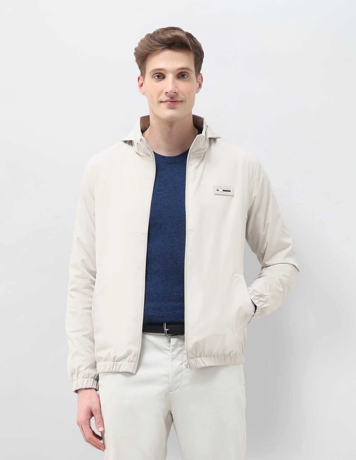 Regular Fit Solid Packable Hood Jacket