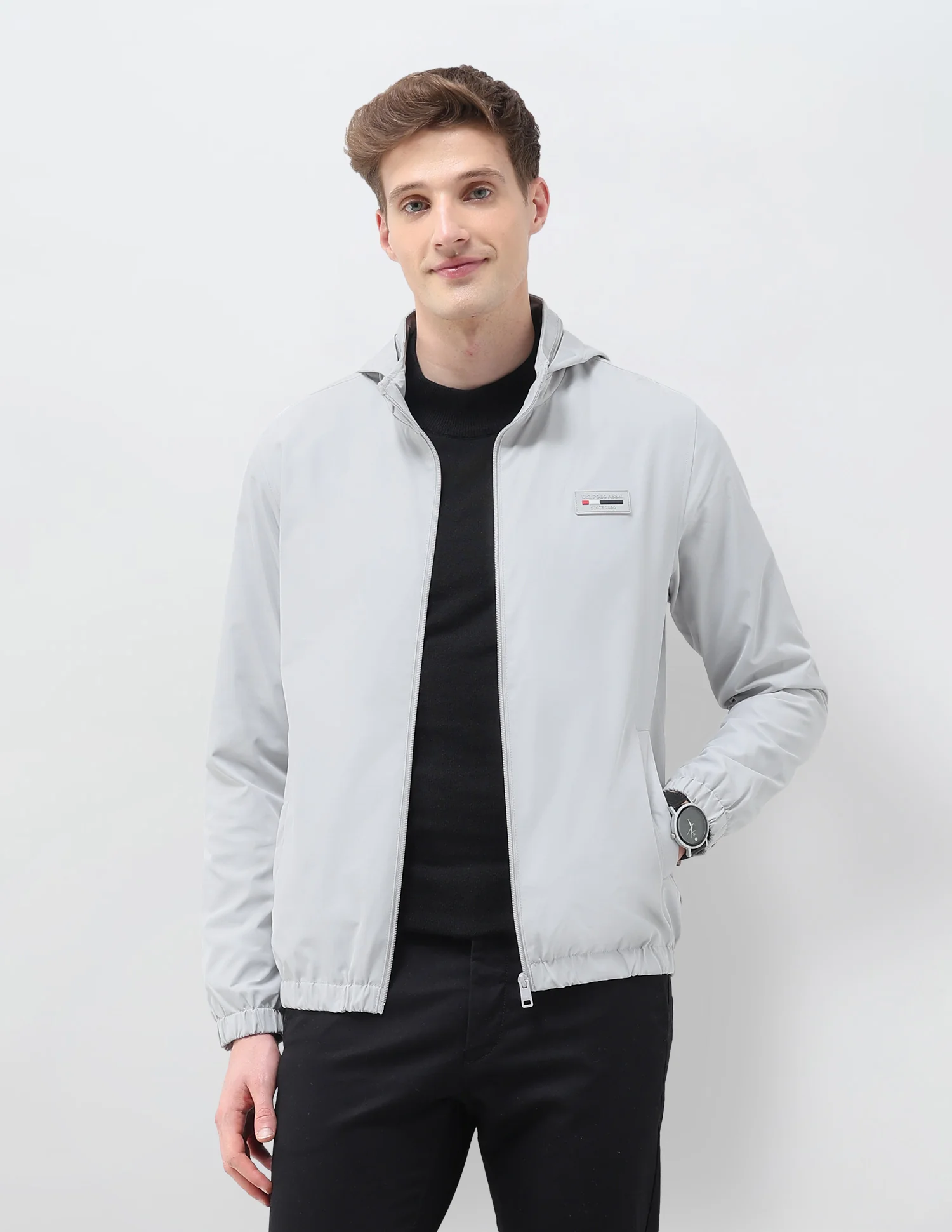 Regular Fit Solid Packable Hood Jacket