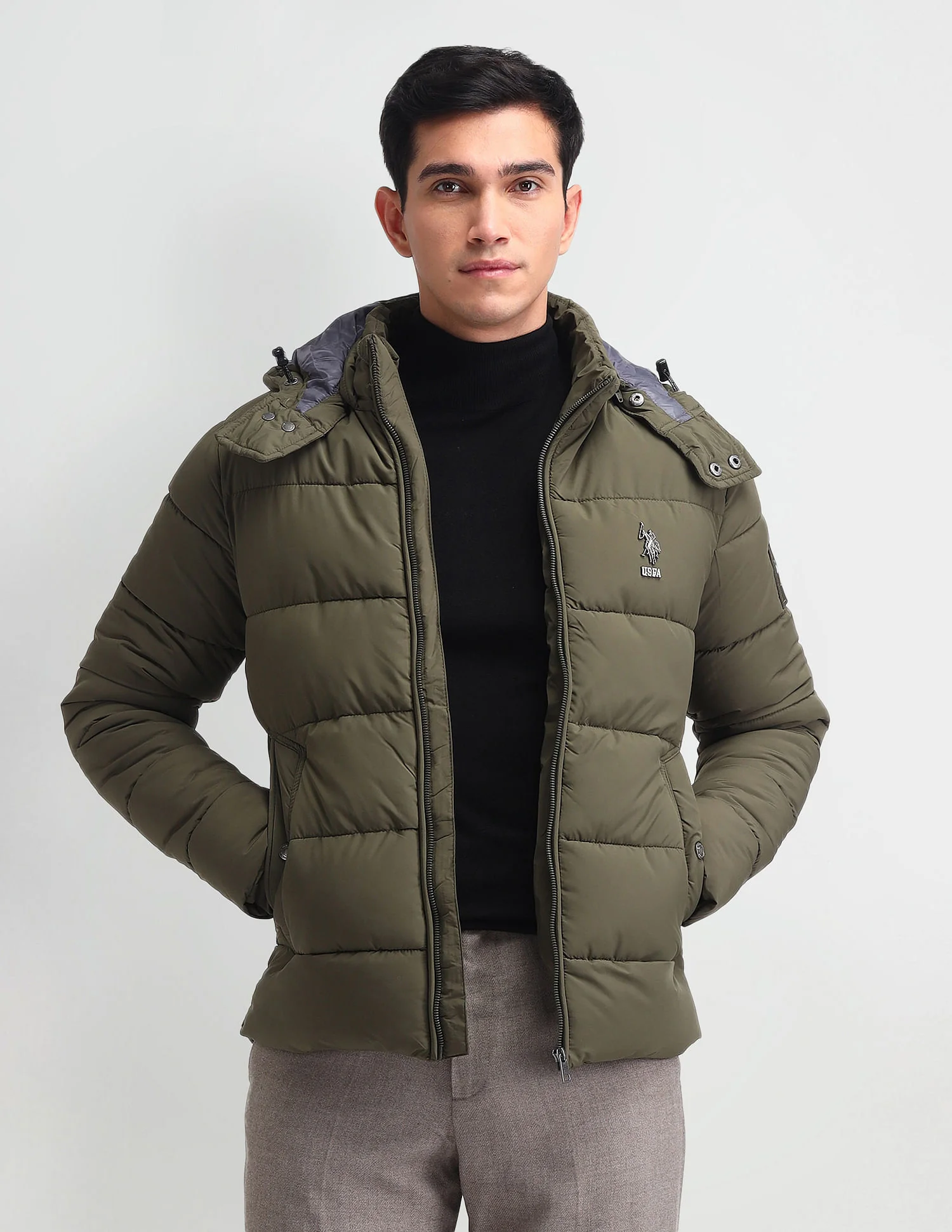 Regular Fit Solid Padded Jacket