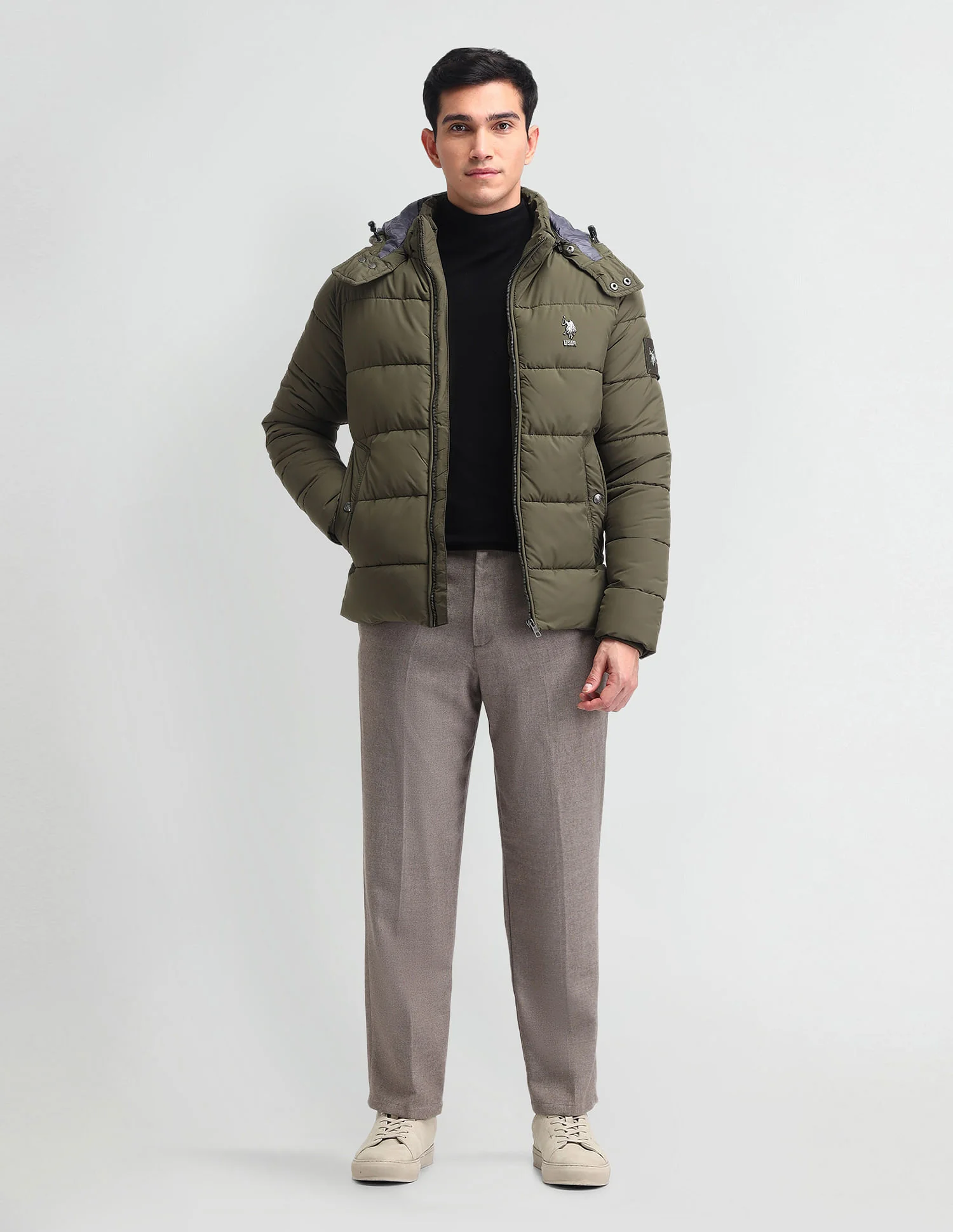 Regular Fit Solid Padded Jacket - Image 3