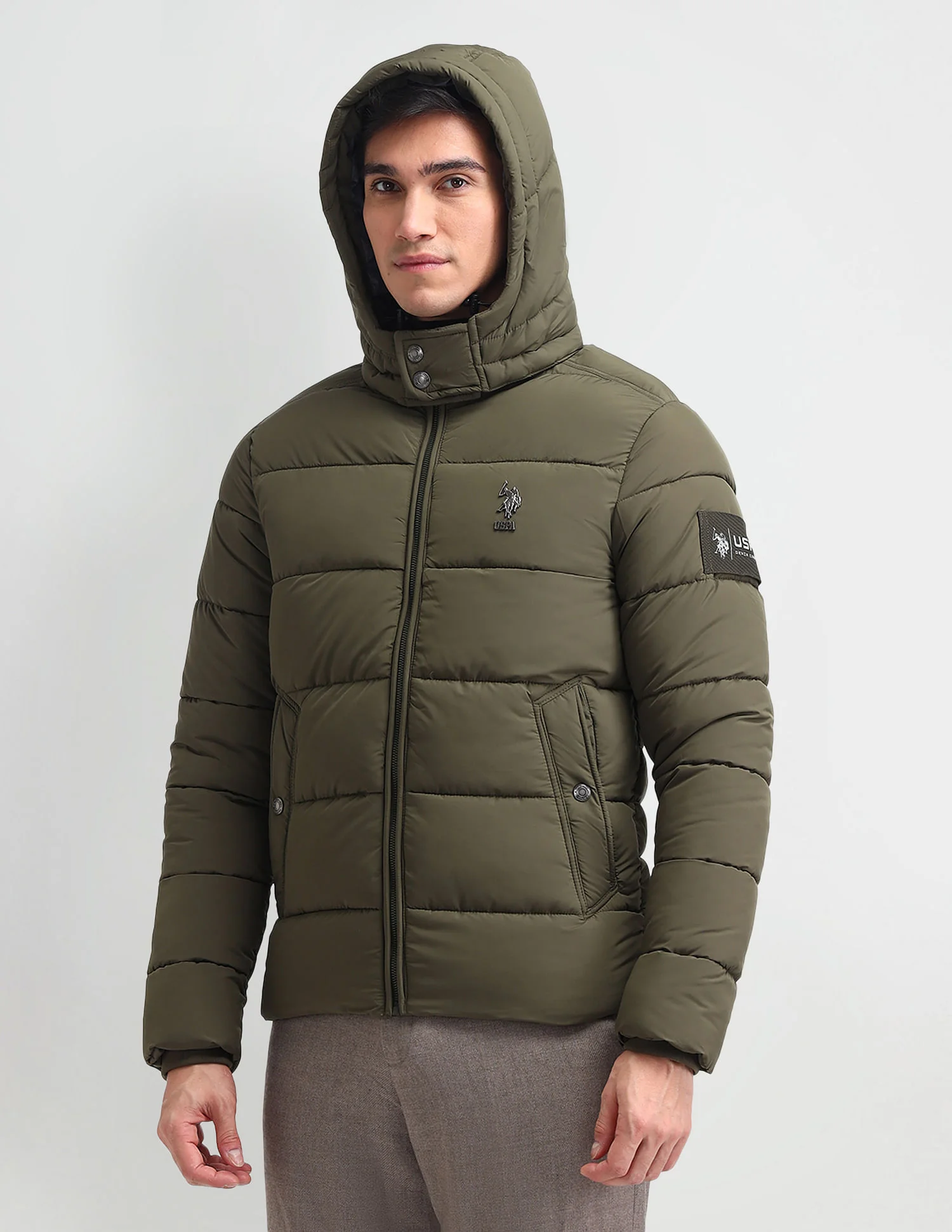 Regular Fit Solid Padded Jacket - Image 4
