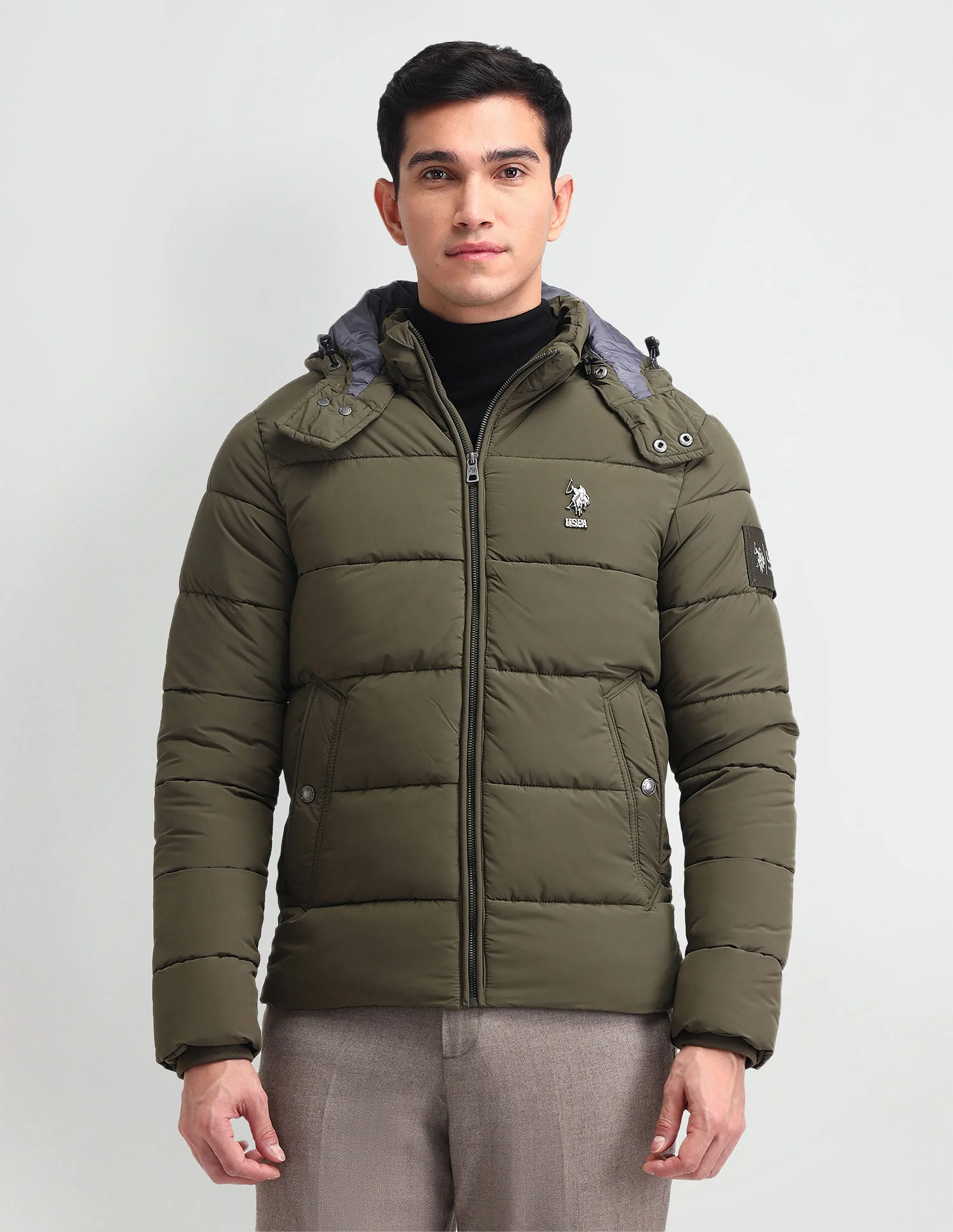 Regular Fit Solid Padded Jacket - Image 6