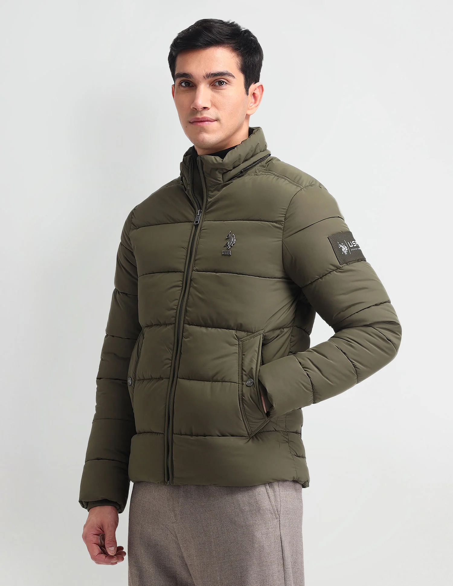 Regular Fit Solid Padded Jacket - Image 8