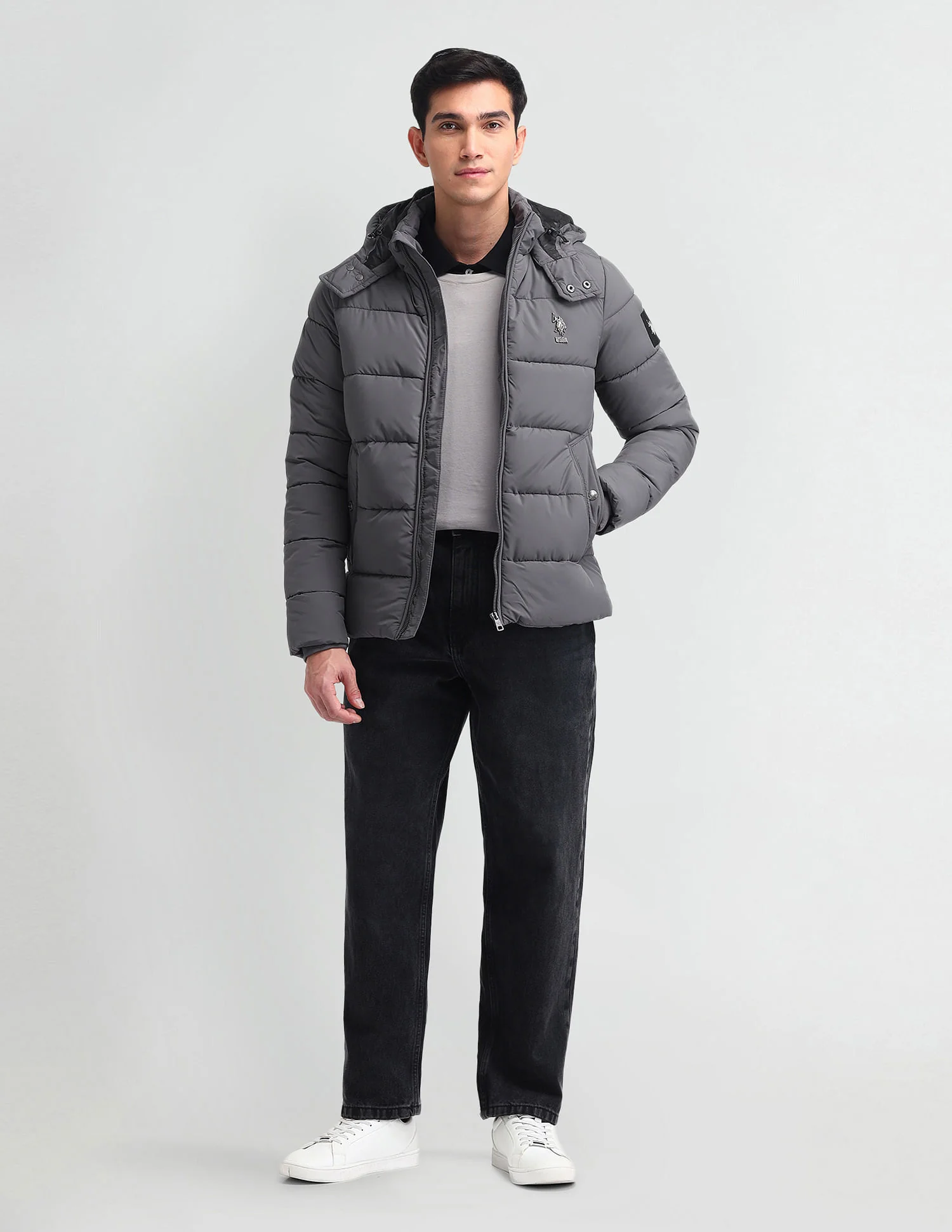Regular Fit Solid Padded Jacket - Image 3
