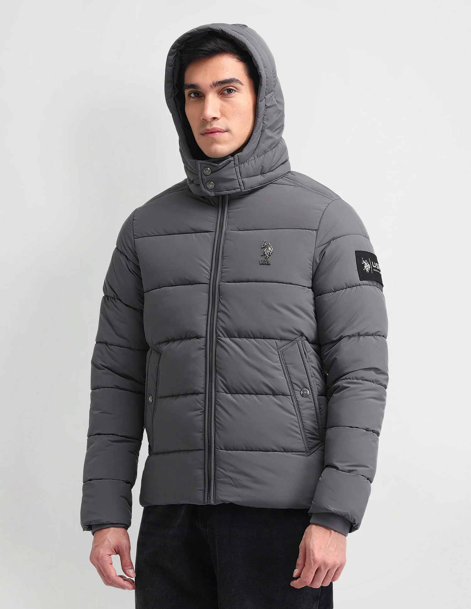 Regular Fit Solid Padded Jacket - Image 4