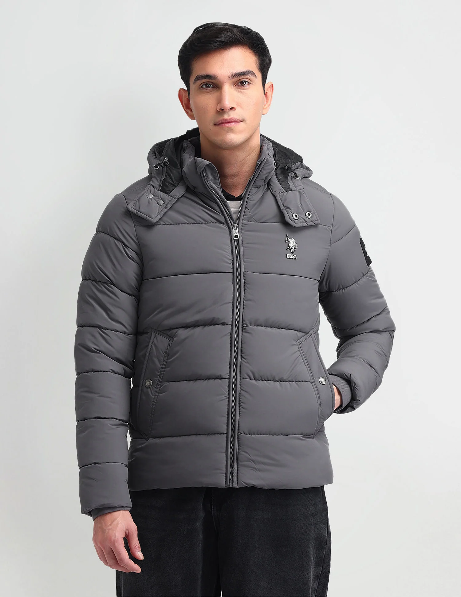 Regular Fit Solid Padded Jacket - Image 6