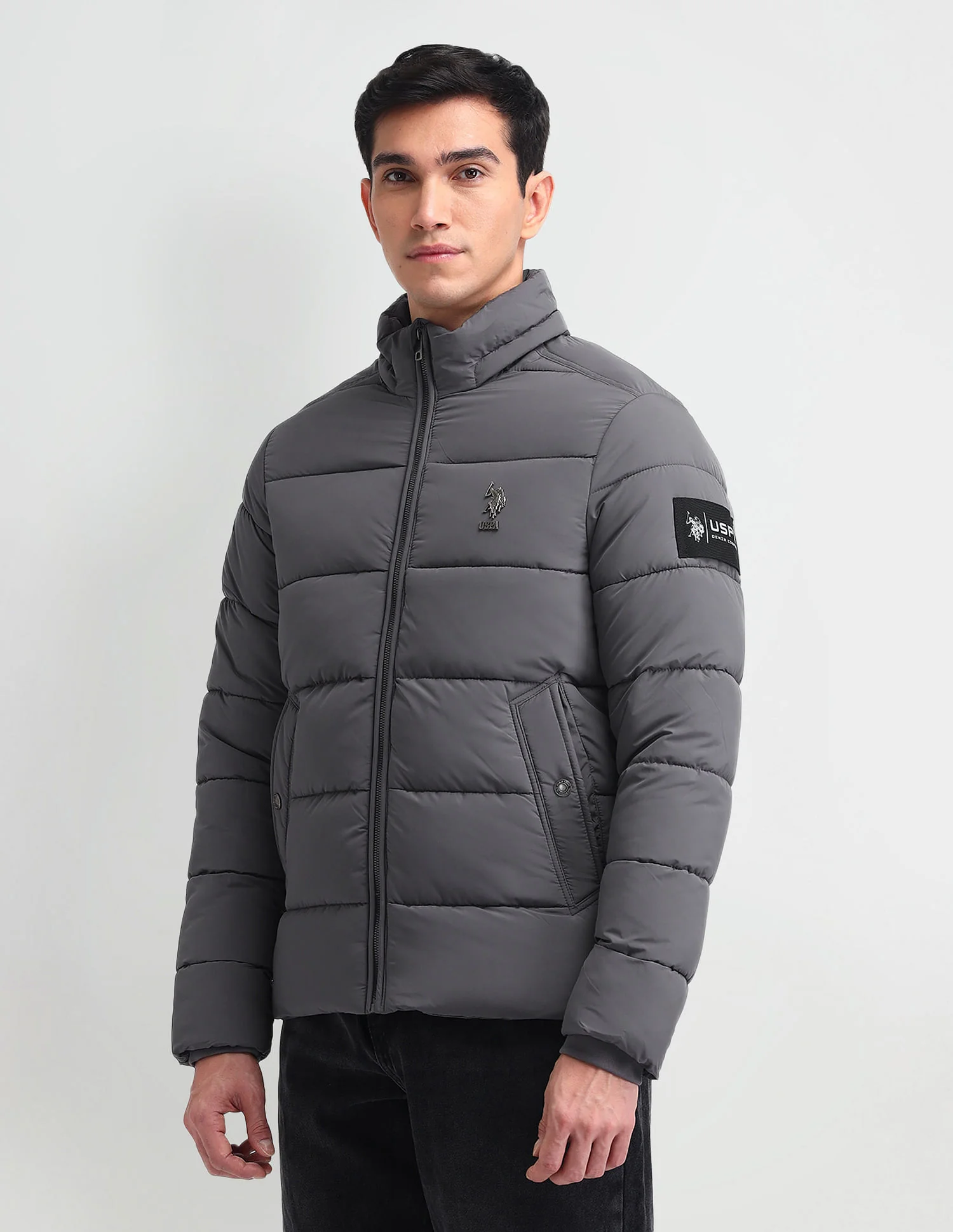 Regular Fit Solid Padded Jacket - Image 8