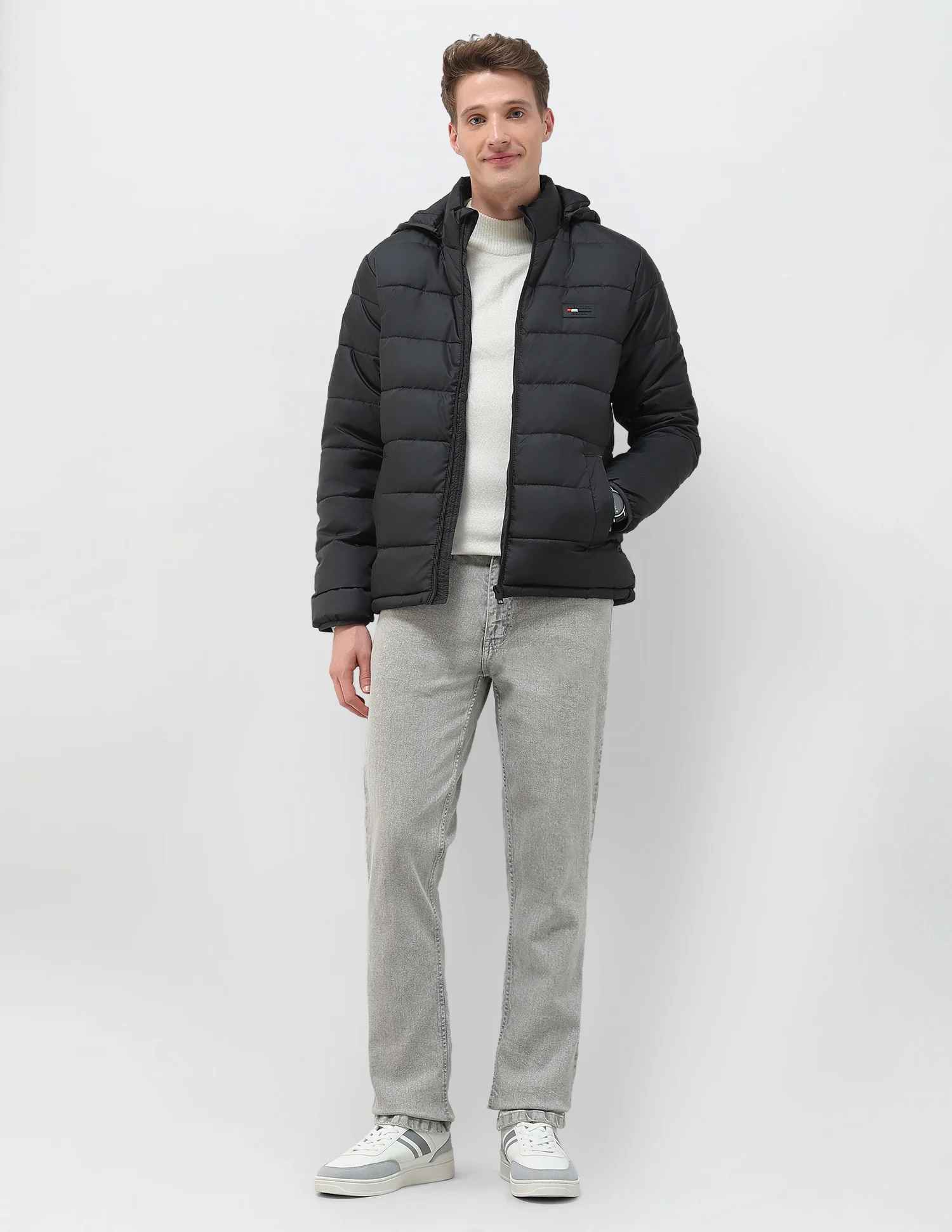 Regular Fit Solid Puffer Jacket - Image 3