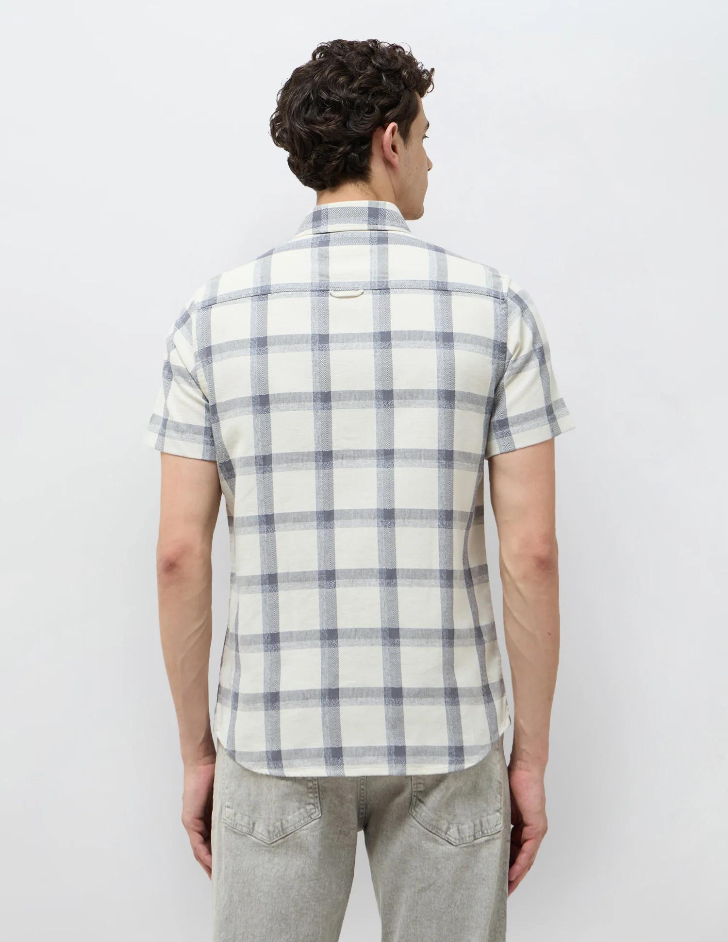 Regular Fit Textured With Grid Checked Shirt - Image 5