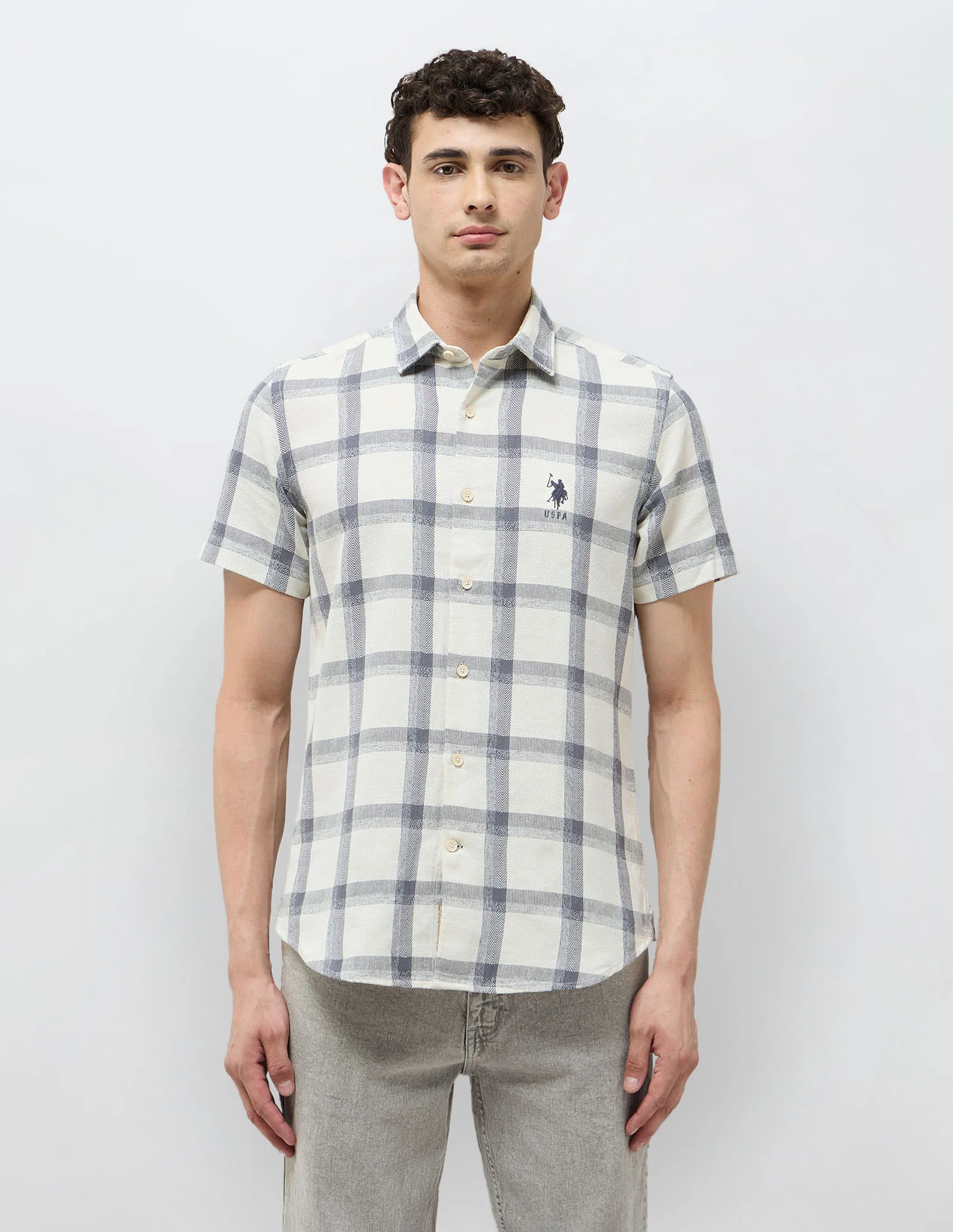 Regular Fit Textured With Grid Checked Shirt - Image 6