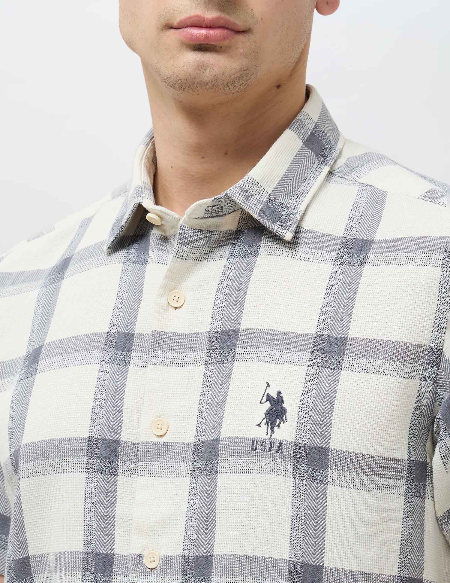 Regular Fit Textured With Grid Checked Shirt - Image 7
