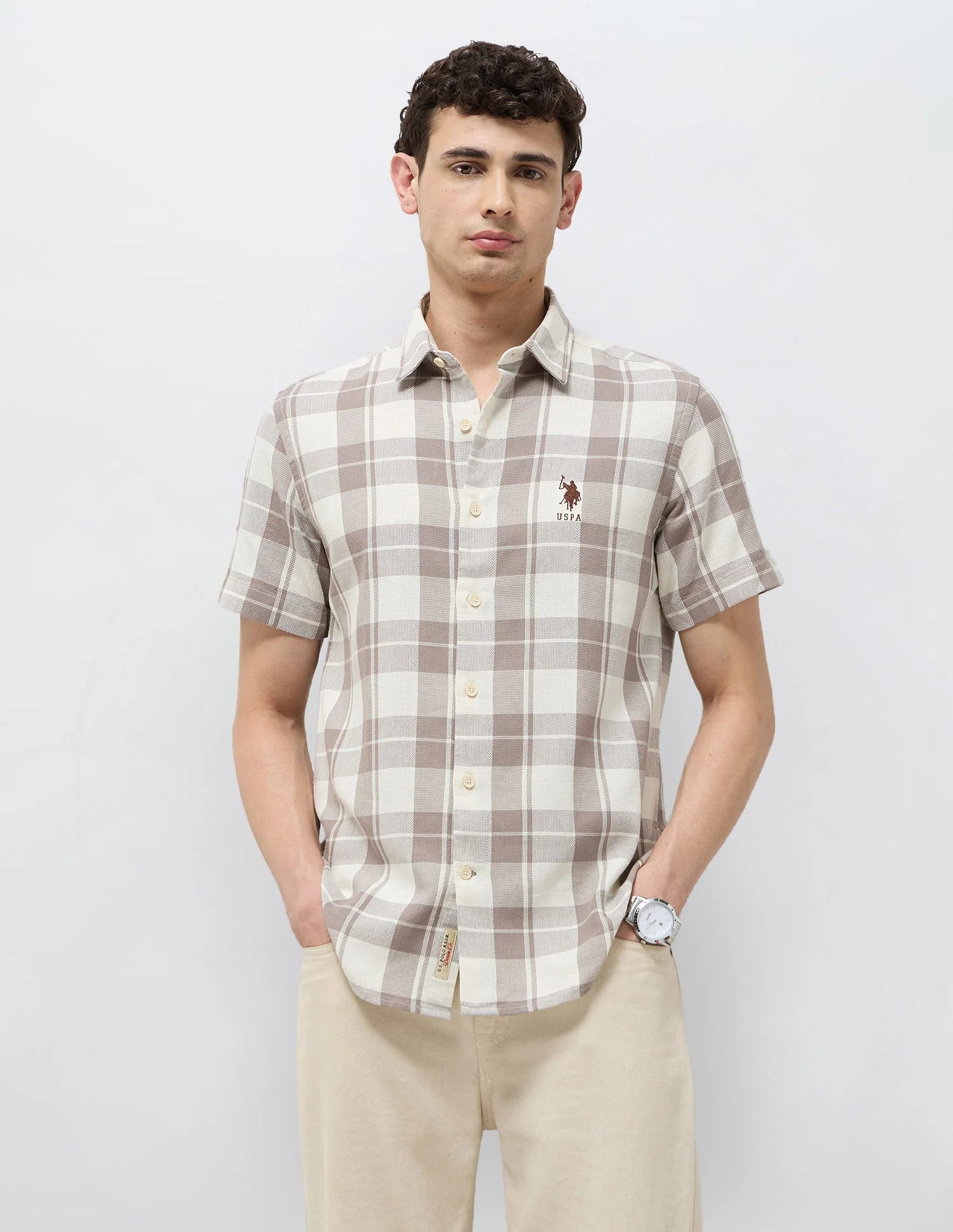 Regular Fit Textured With Tartan Checked Shirt