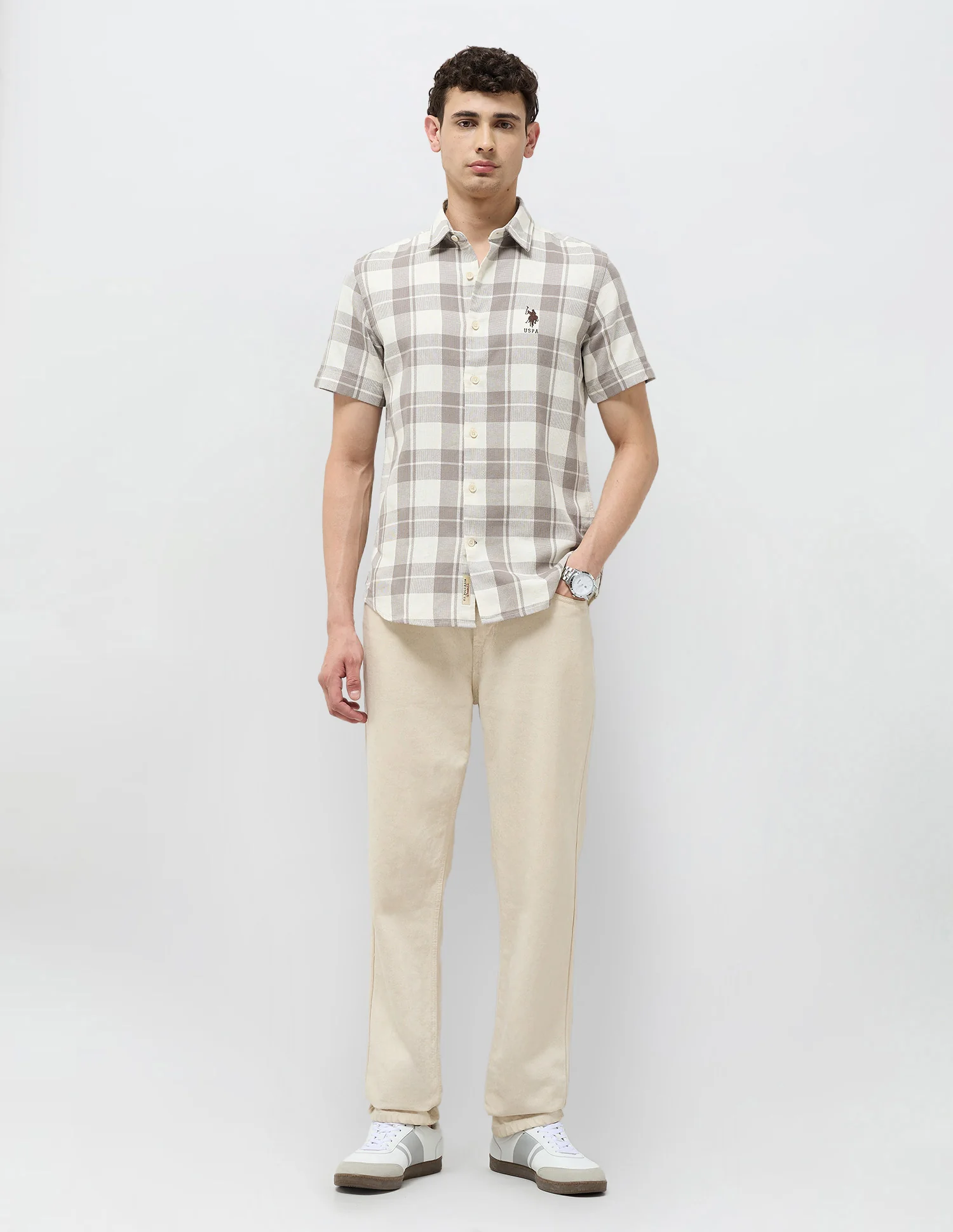 Regular Fit Textured With Tartan Checked Shirt - Image 3