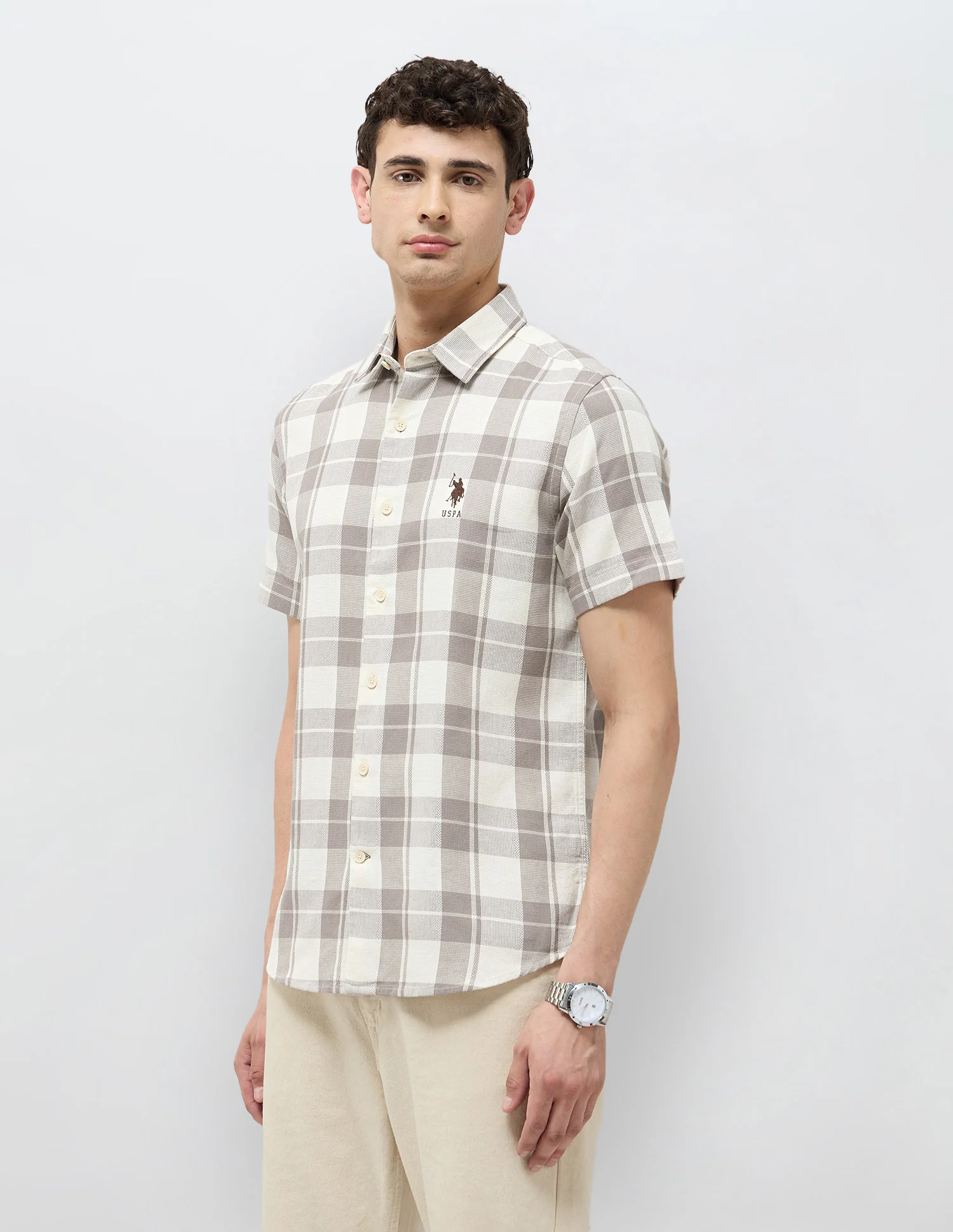 Regular Fit Textured With Tartan Checked Shirt - Image 4