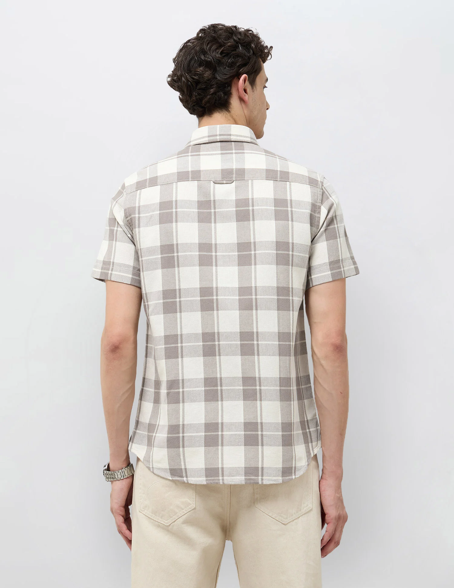 Regular Fit Textured With Tartan Checked Shirt - Image 5