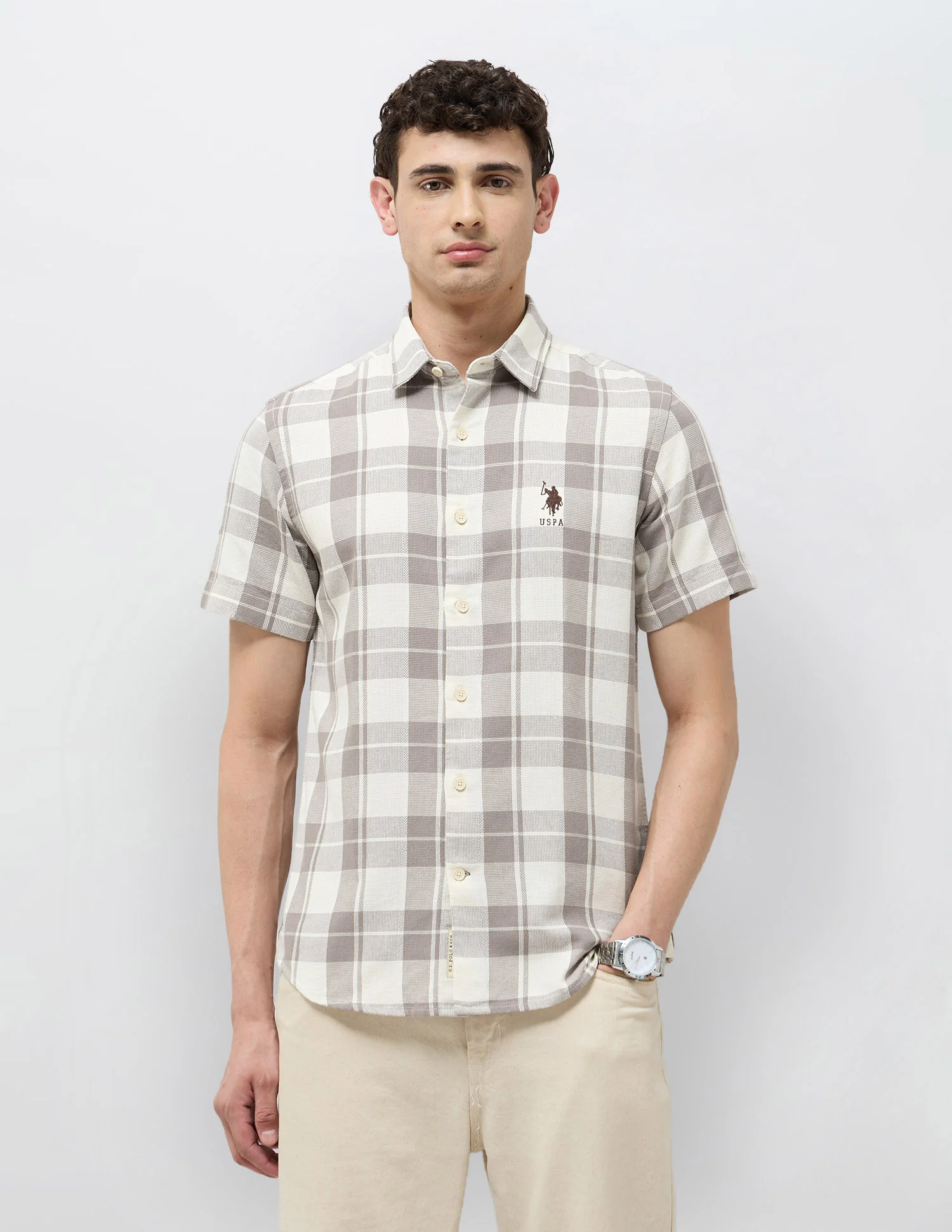 Regular Fit Textured With Tartan Checked Shirt - Image 6