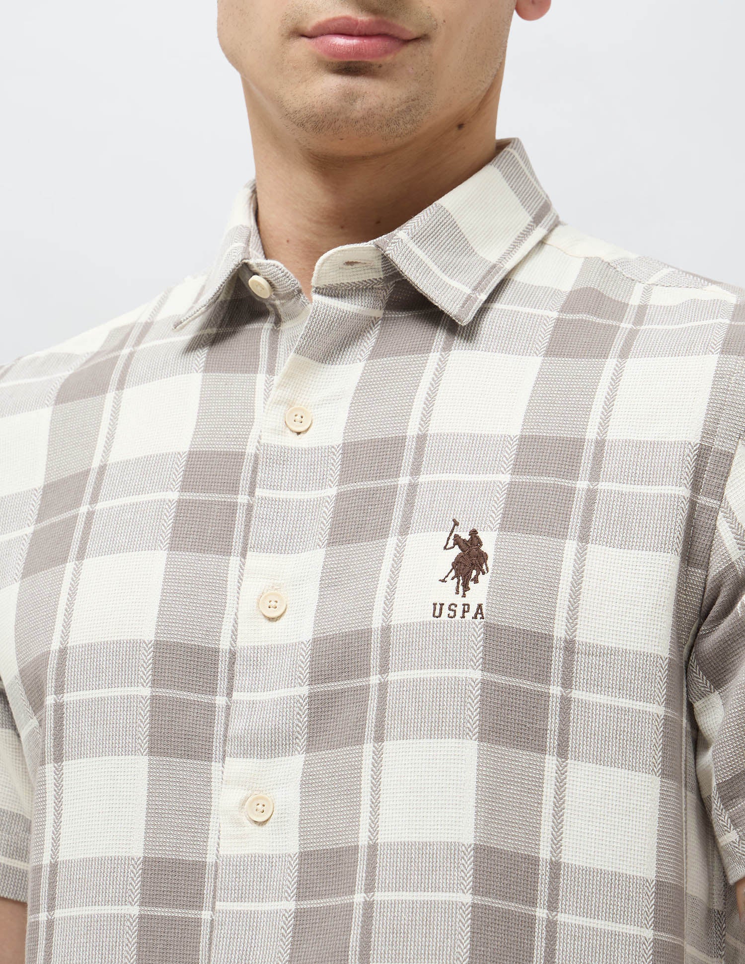 Regular Fit Textured With Tartan Checked Shirt - Image 7