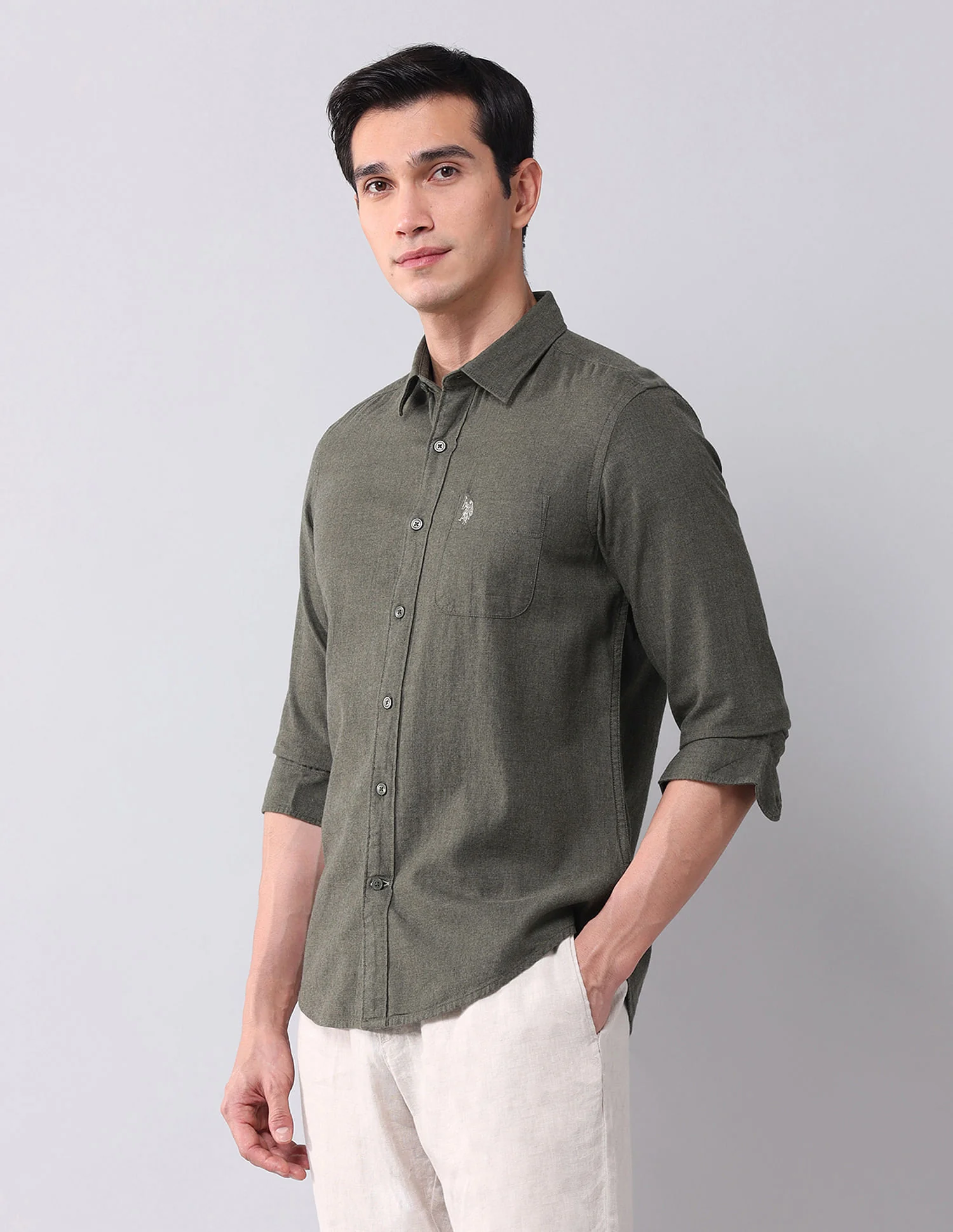 Regular Fit Twill Solid Shirt - Image 4