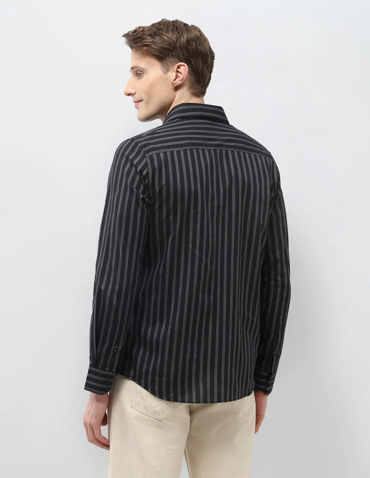 Regular Fit Vertical Striped Black & Gold Shirt - Image 5