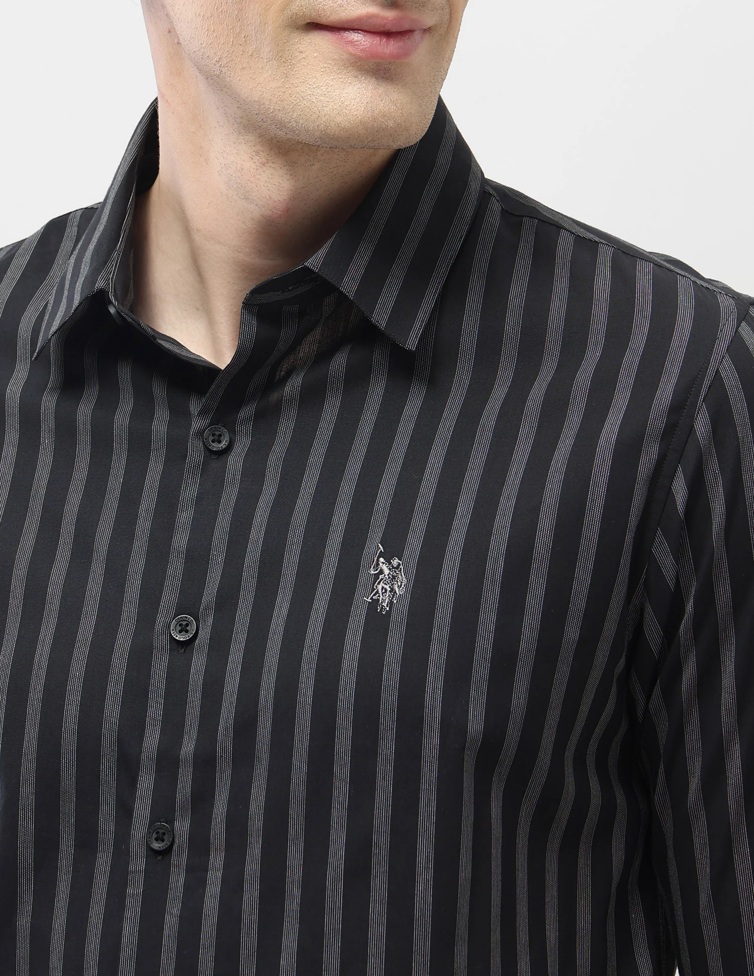 Regular Fit Vertical Striped Black & Gold Shirt - Image 7