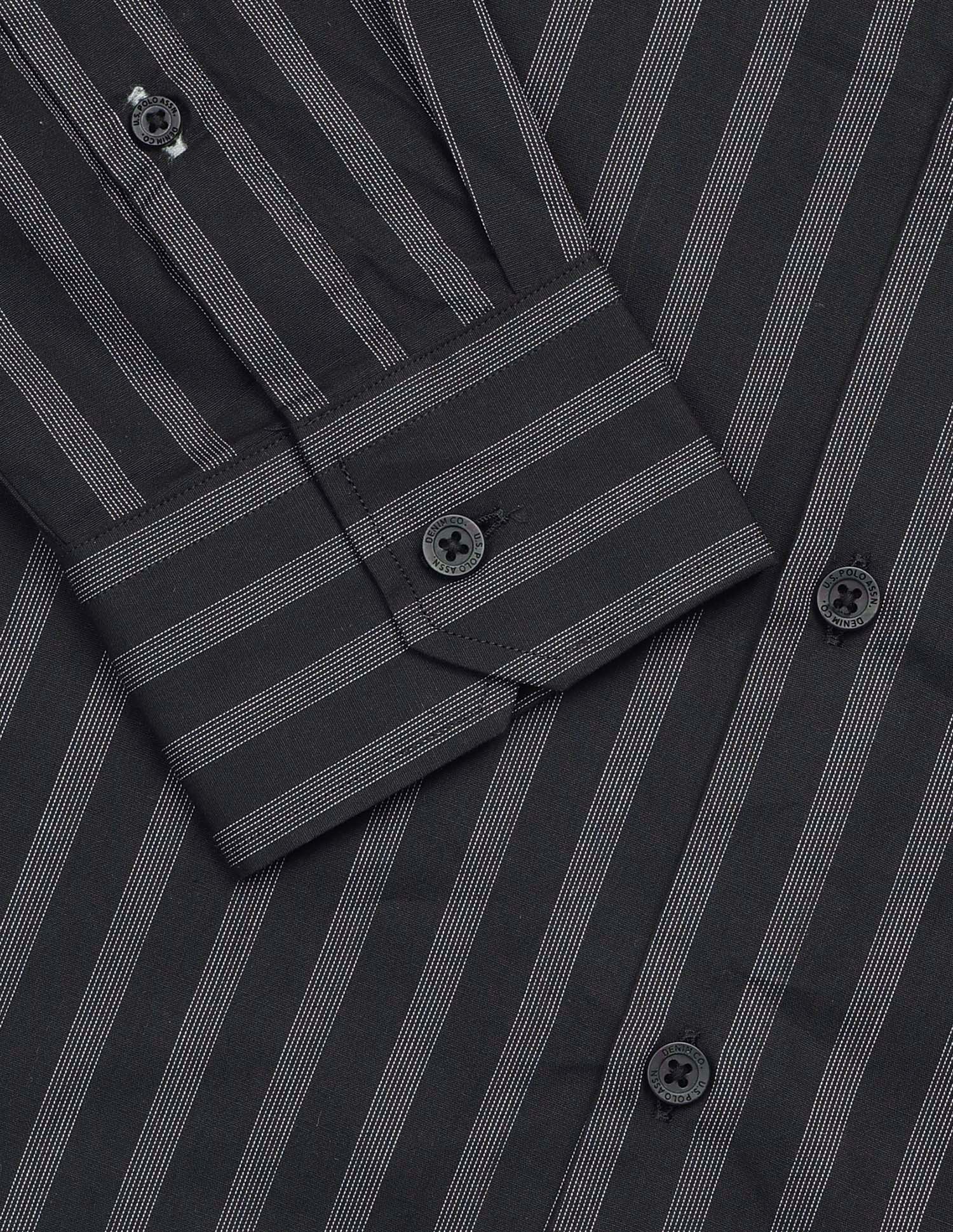 Regular Fit Vertical Striped Black & Gold Shirt - Image 8