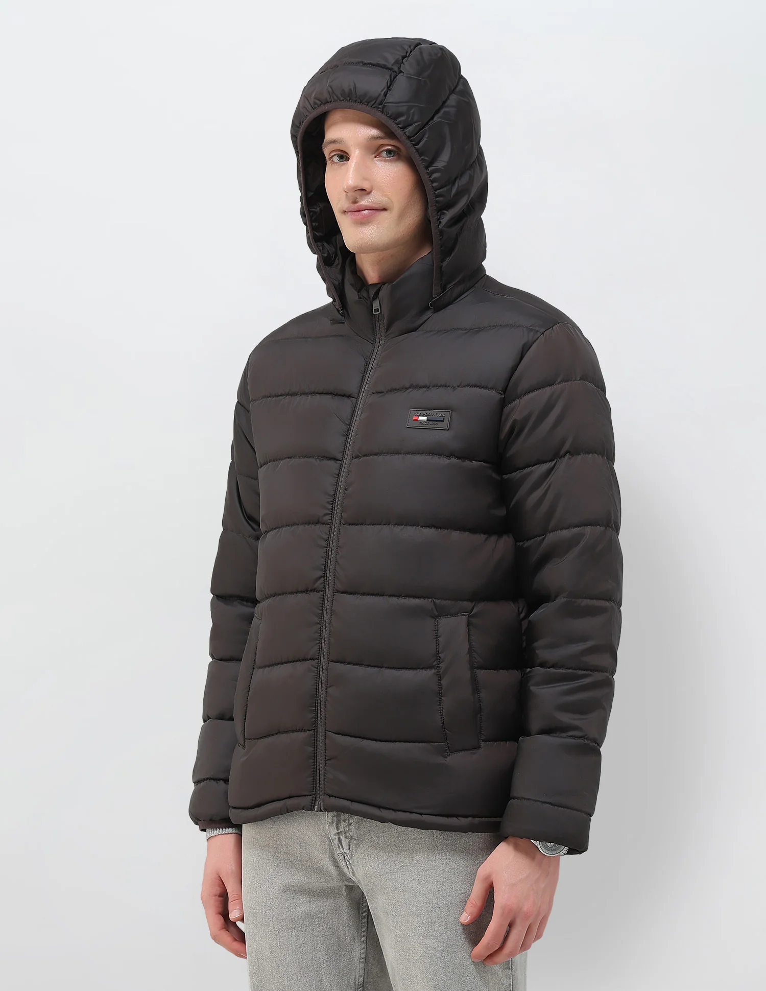 Removable Hood Solid Puffer Jacket - Image 4