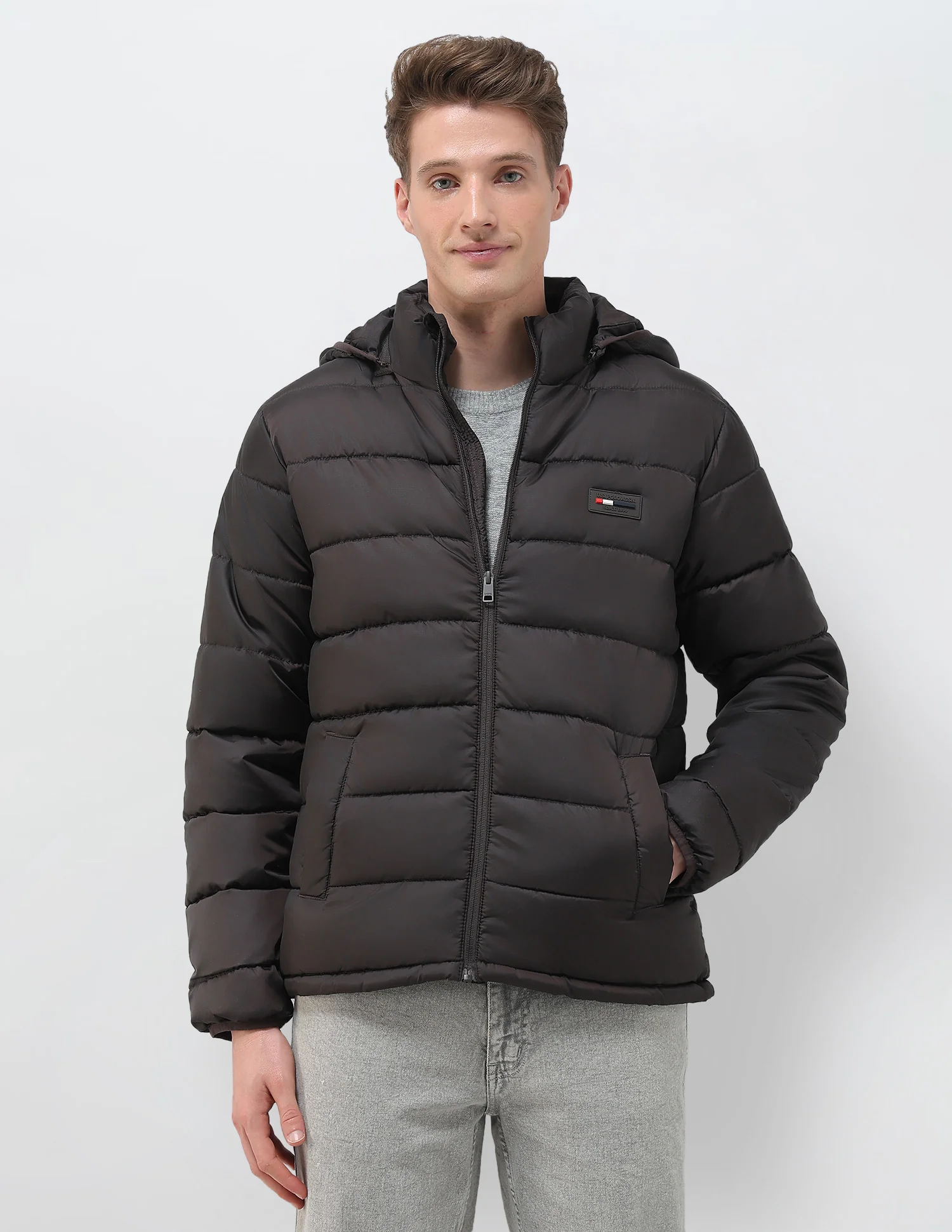 Removable Hood Solid Puffer Jacket - Image 6