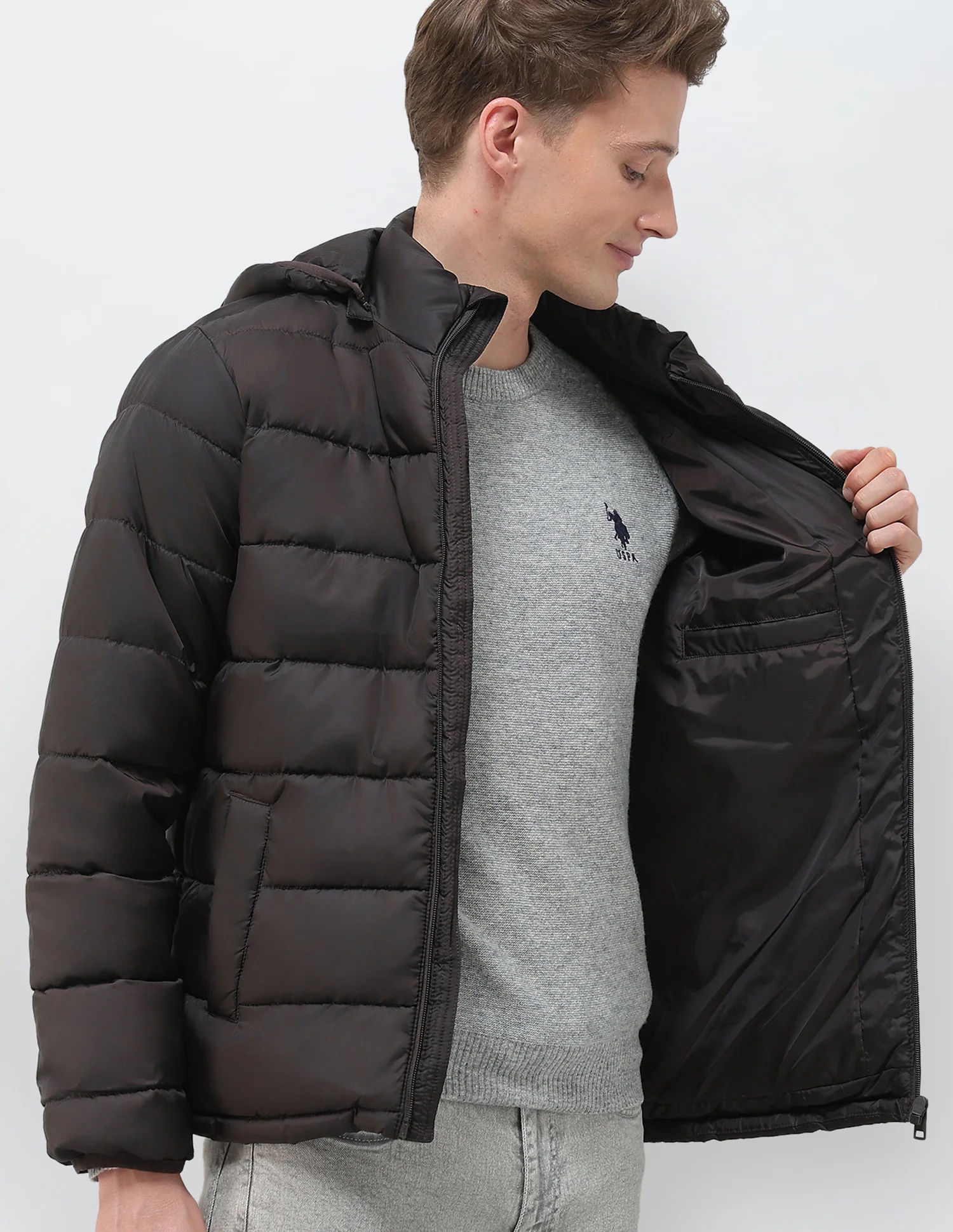 Removable Hood Solid Puffer Jacket - Image 9