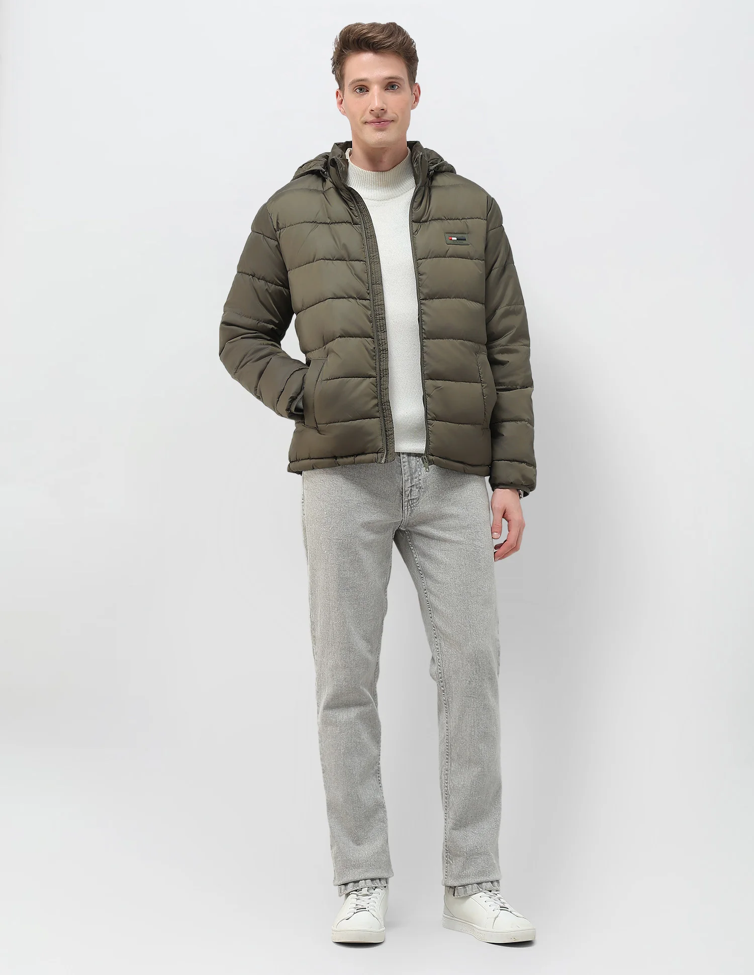 Removable Hood Solid Puffer Jacket - Image 3