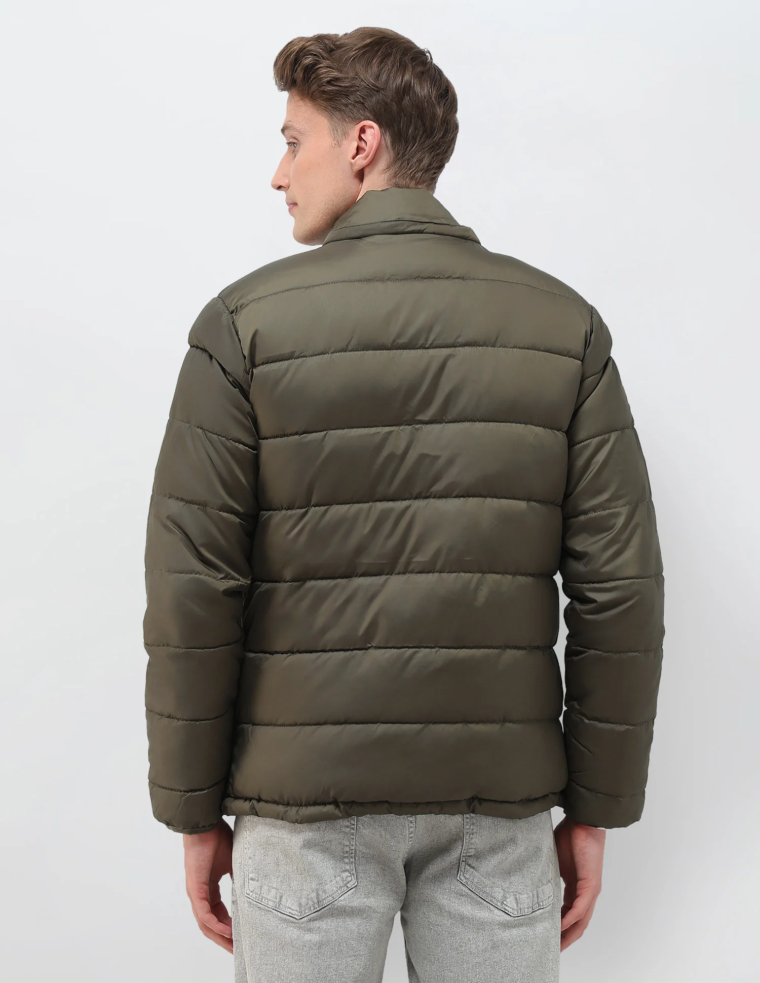 Removable Hood Solid Puffer Jacket - Image 5