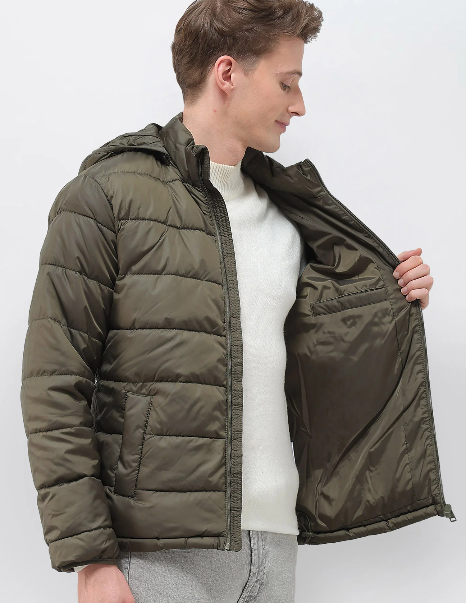 Removable Hood Solid Puffer Jacket - Image 9