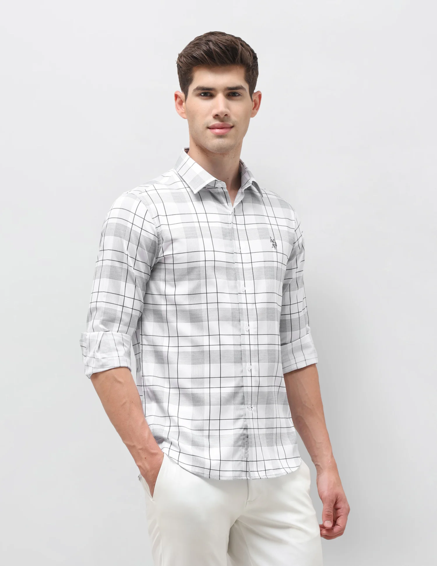 Satin Grid Tattersall Checked Shirt - Image 4