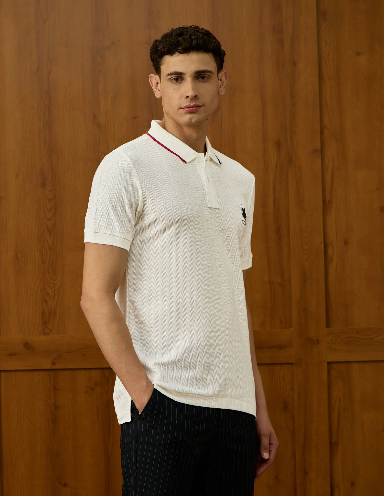 Self Design Chevron Varsity Polo Shirt - Image 4