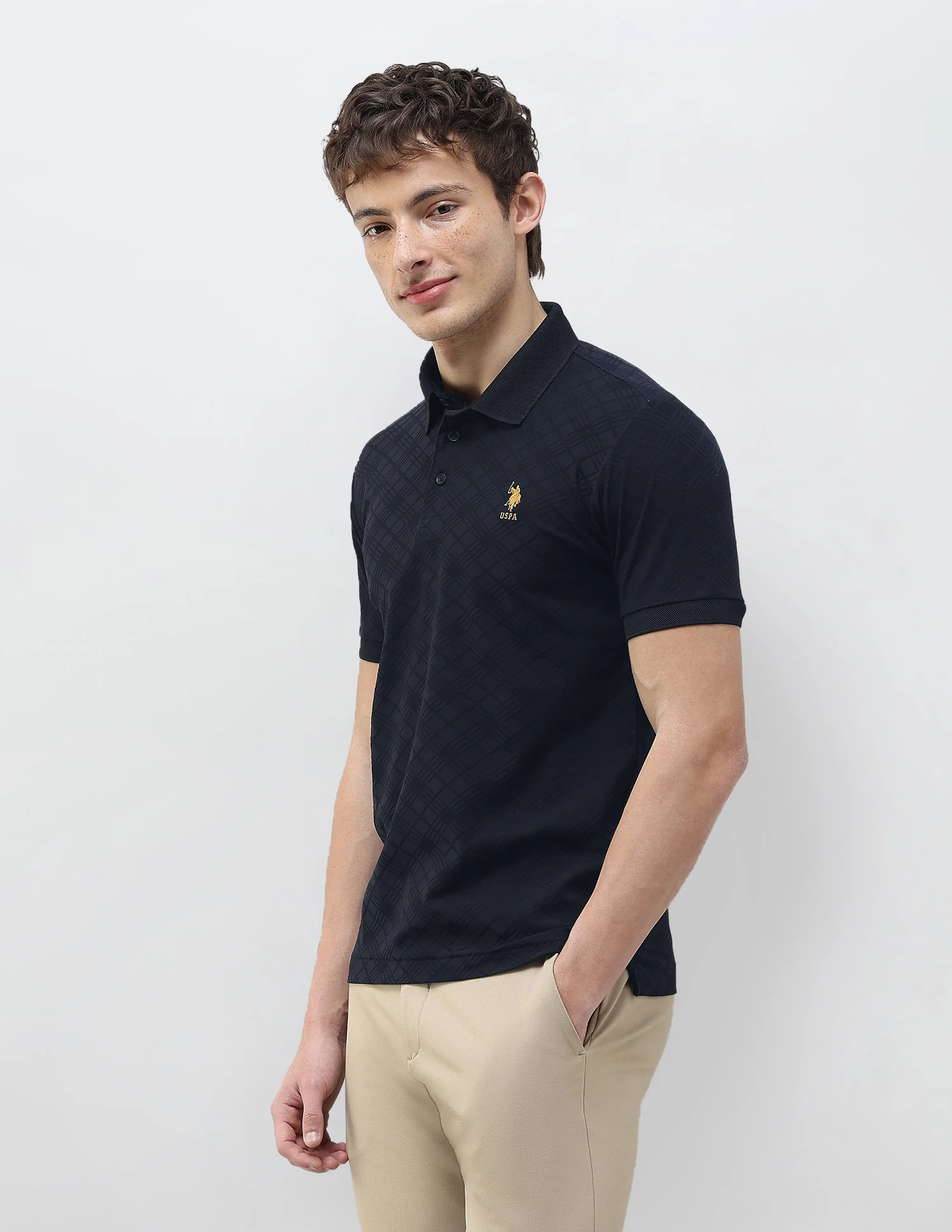 Self Design Geometric Slim Fit Polo Shirt - Image 4