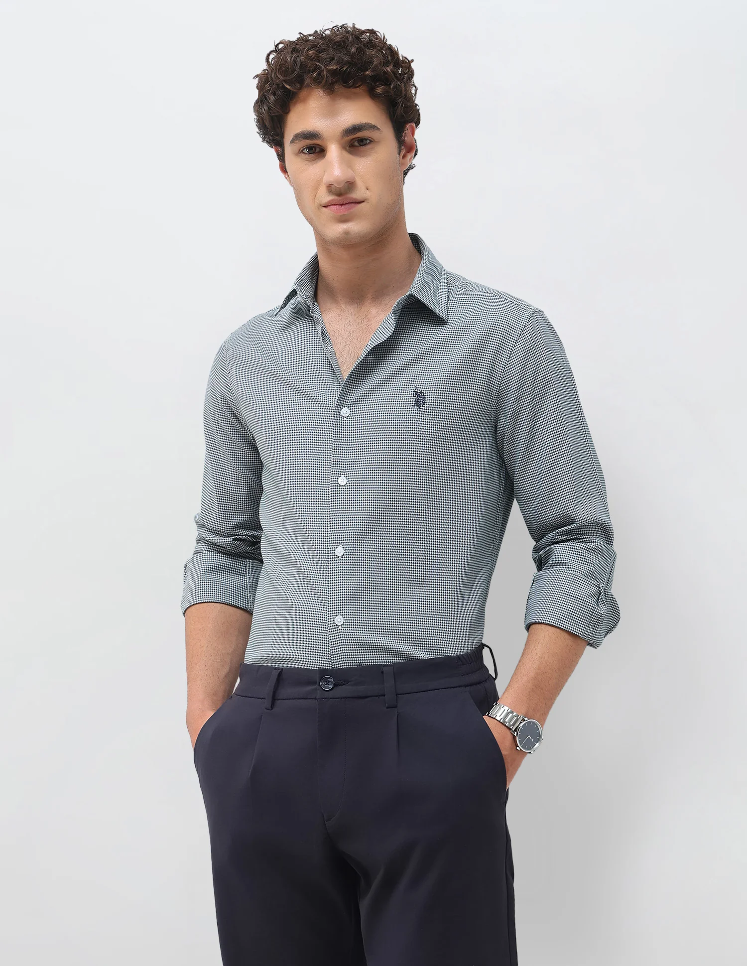 Self Design Houndstooth Twill Shirt