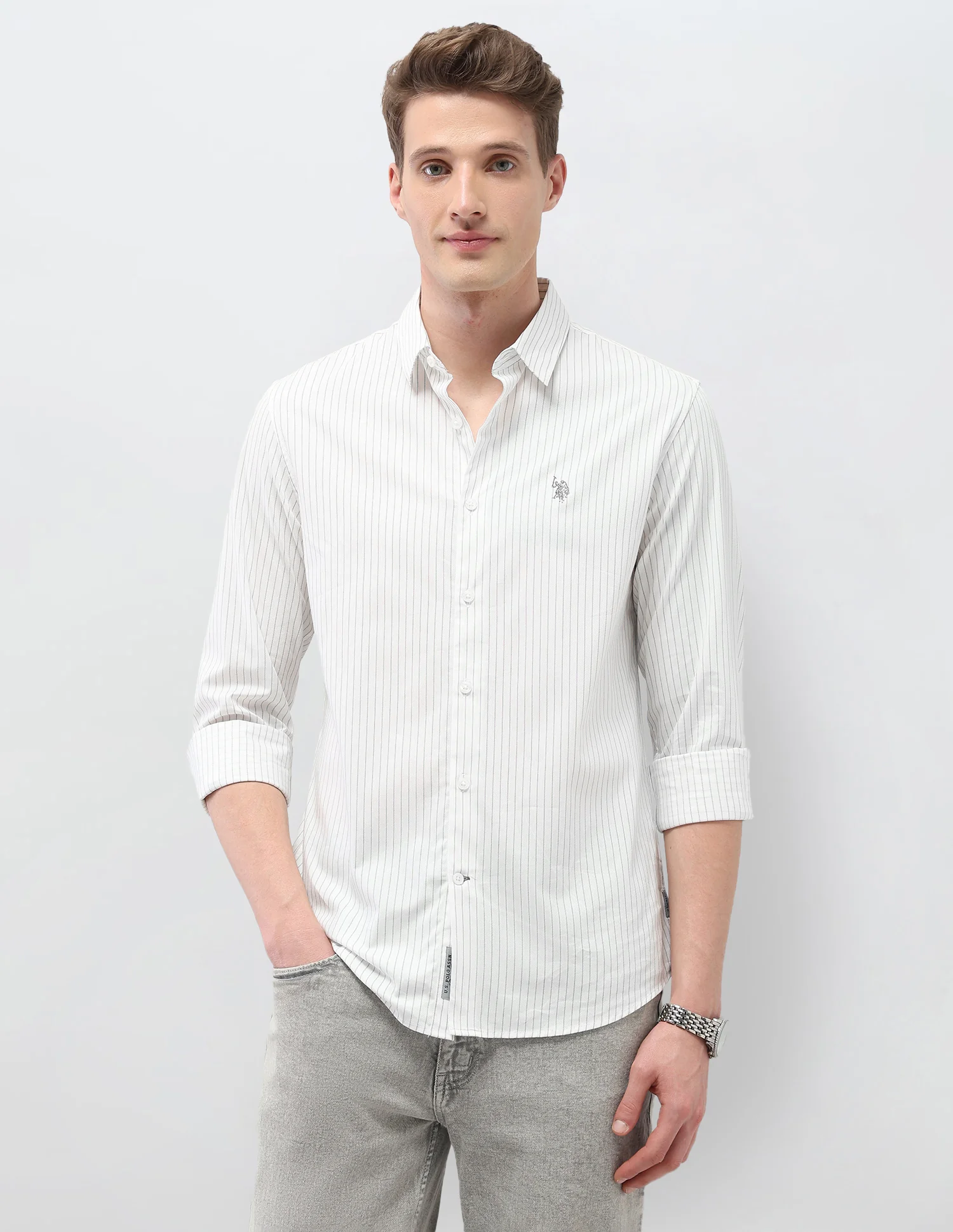 Self Design Vertical Striped Black & Gold Shirt - Image 3