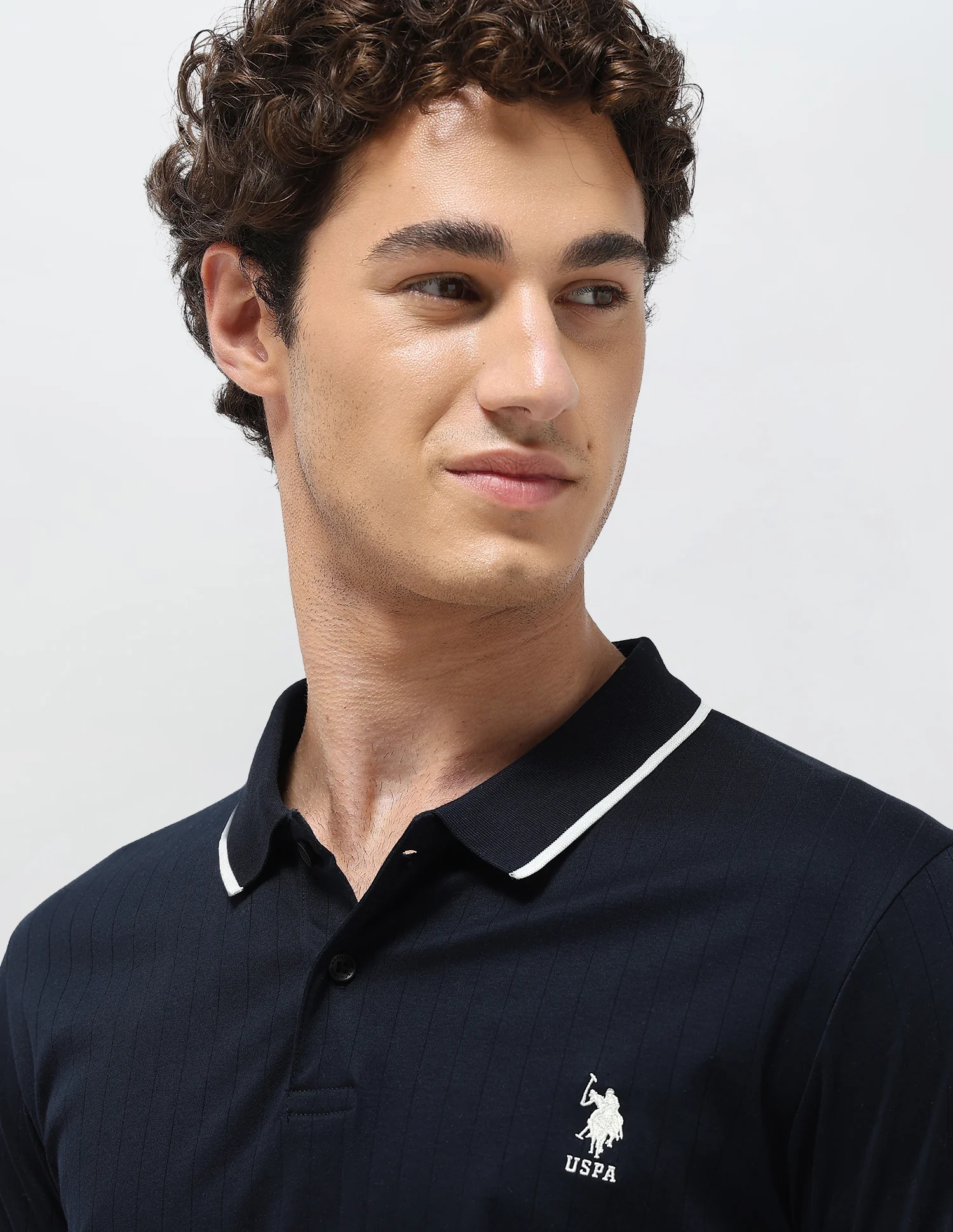 Self Design Vertical Striped Slim Fit Polo Shirt - Image 7