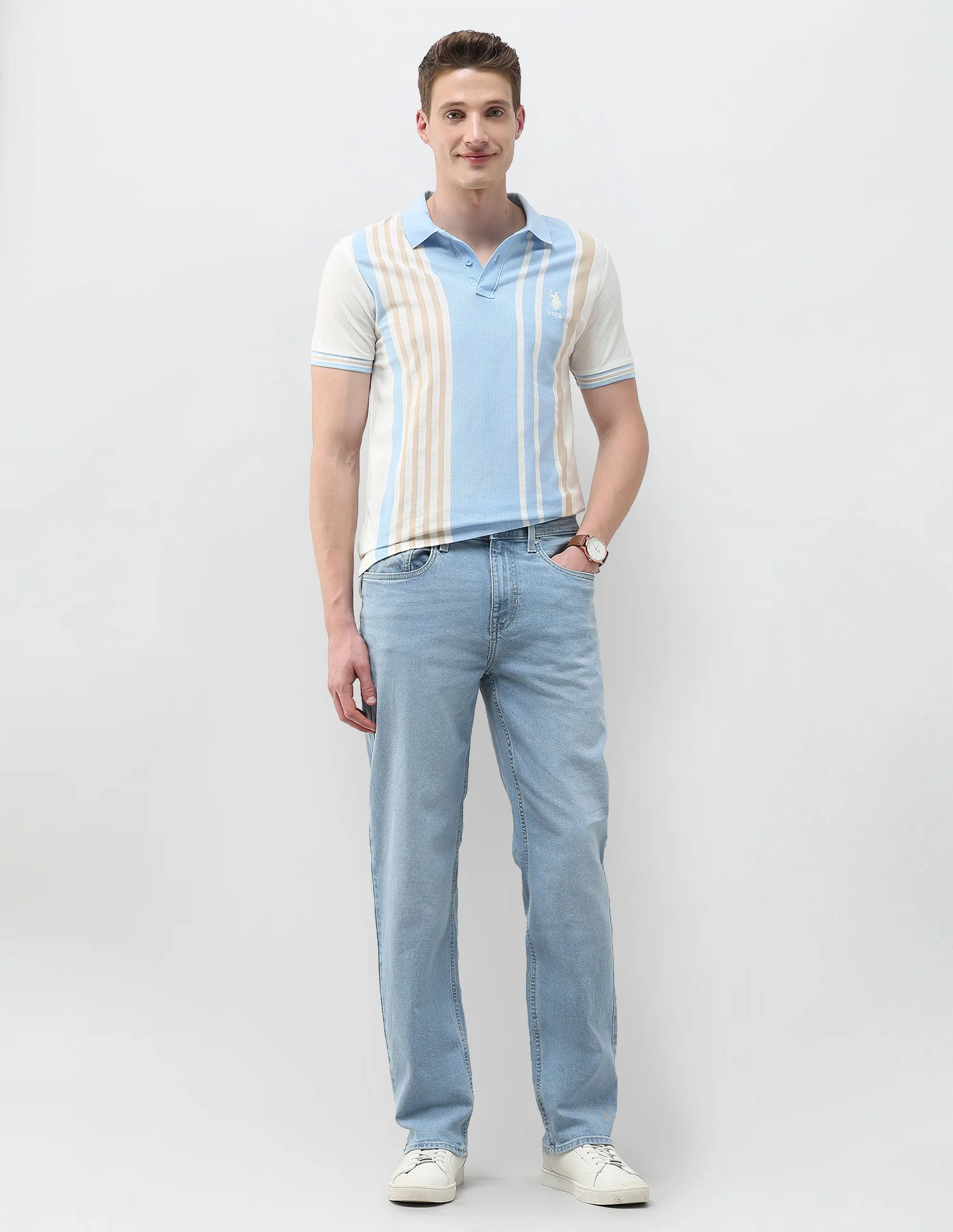 Self Design Vertical Striped Slim Fit Polo Shirt - Image 3