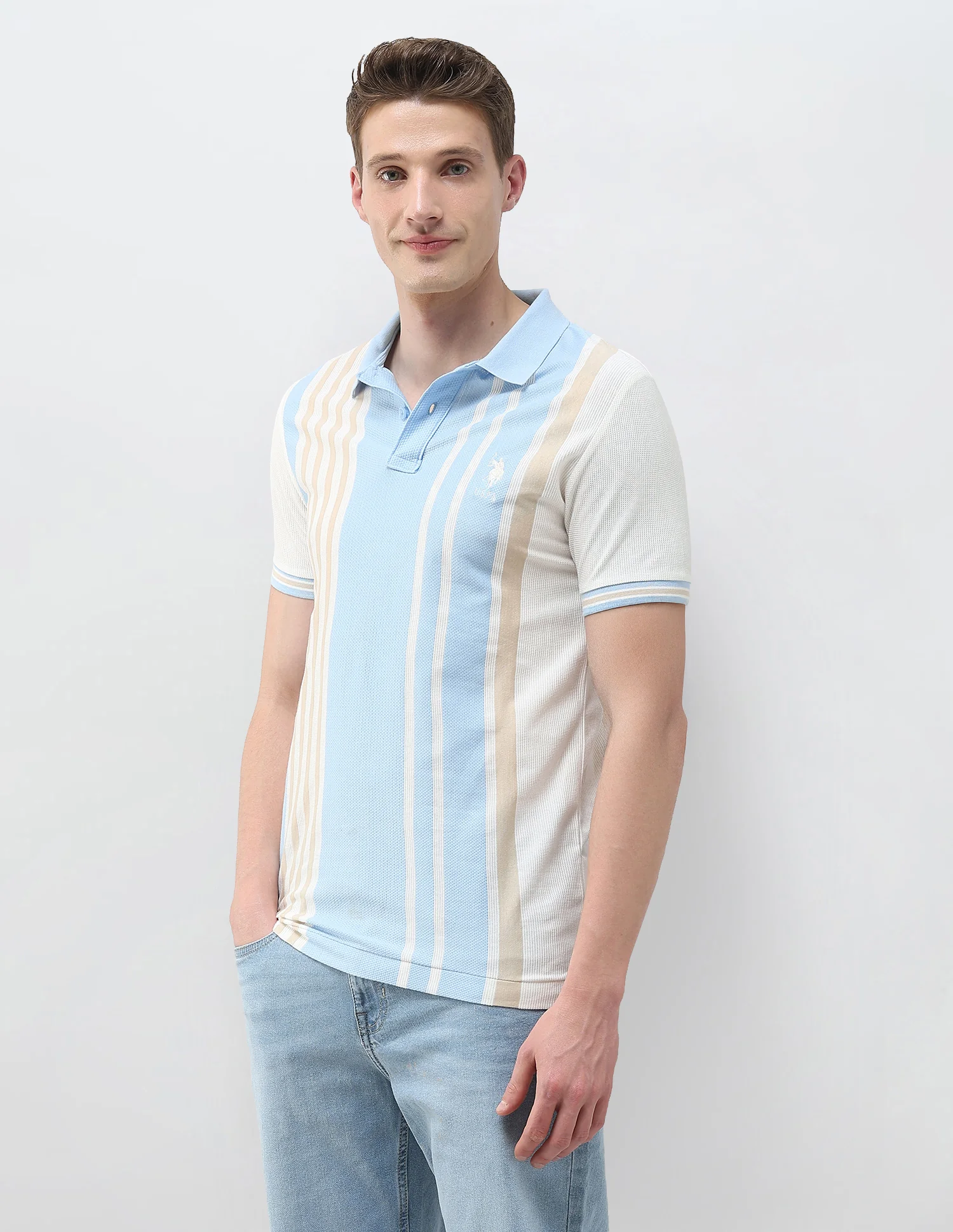 Self Design Vertical Striped Slim Fit Polo Shirt - Image 4