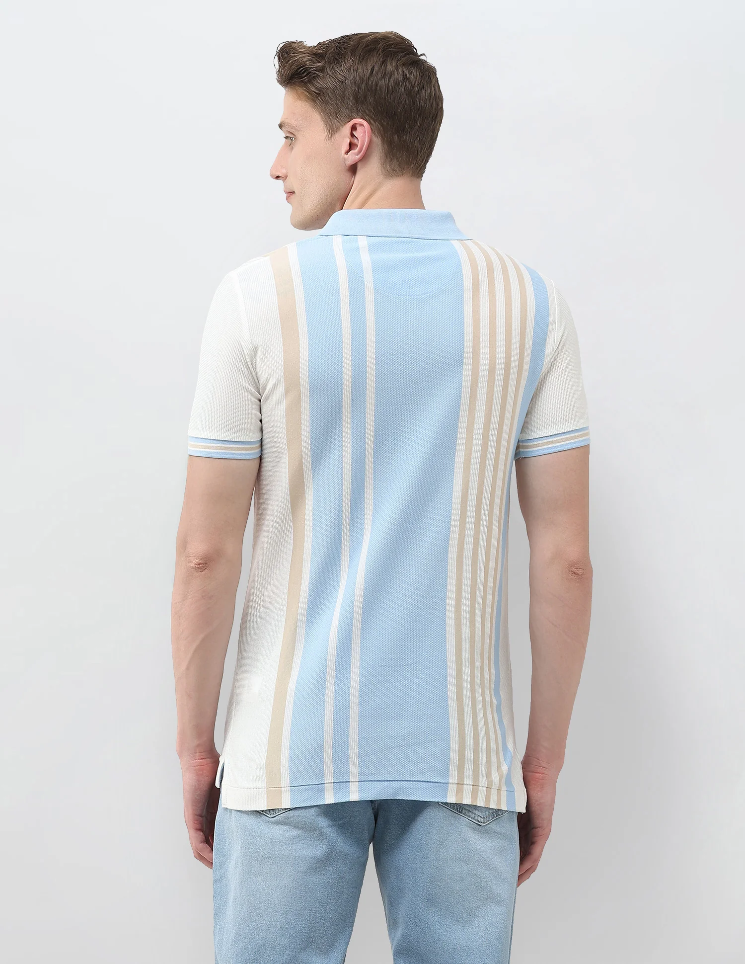 Self Design Vertical Striped Slim Fit Polo Shirt - Image 5
