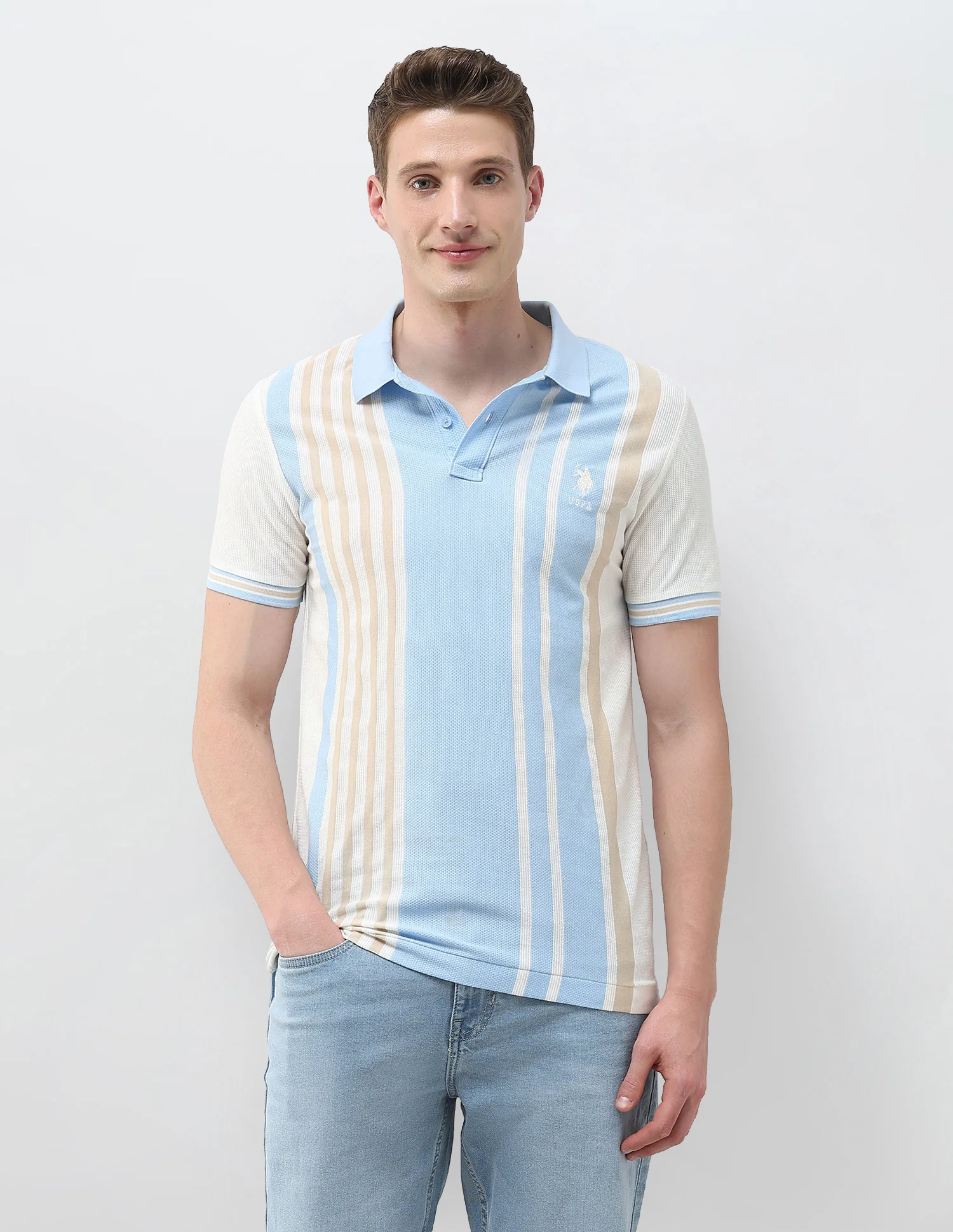 Self Design Vertical Striped Slim Fit Polo Shirt - Image 6
