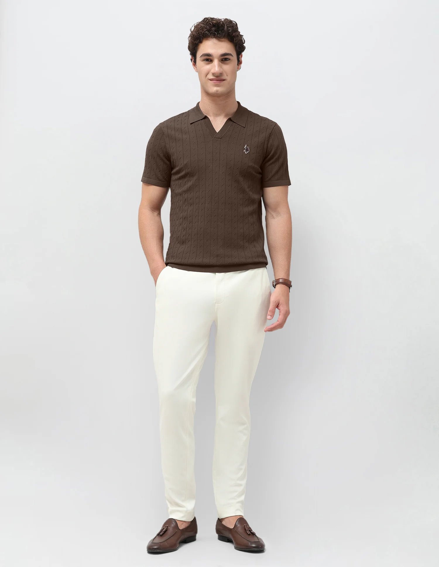 Self Design Vertical Striped Slim Fit Polo Shirt - Image 3