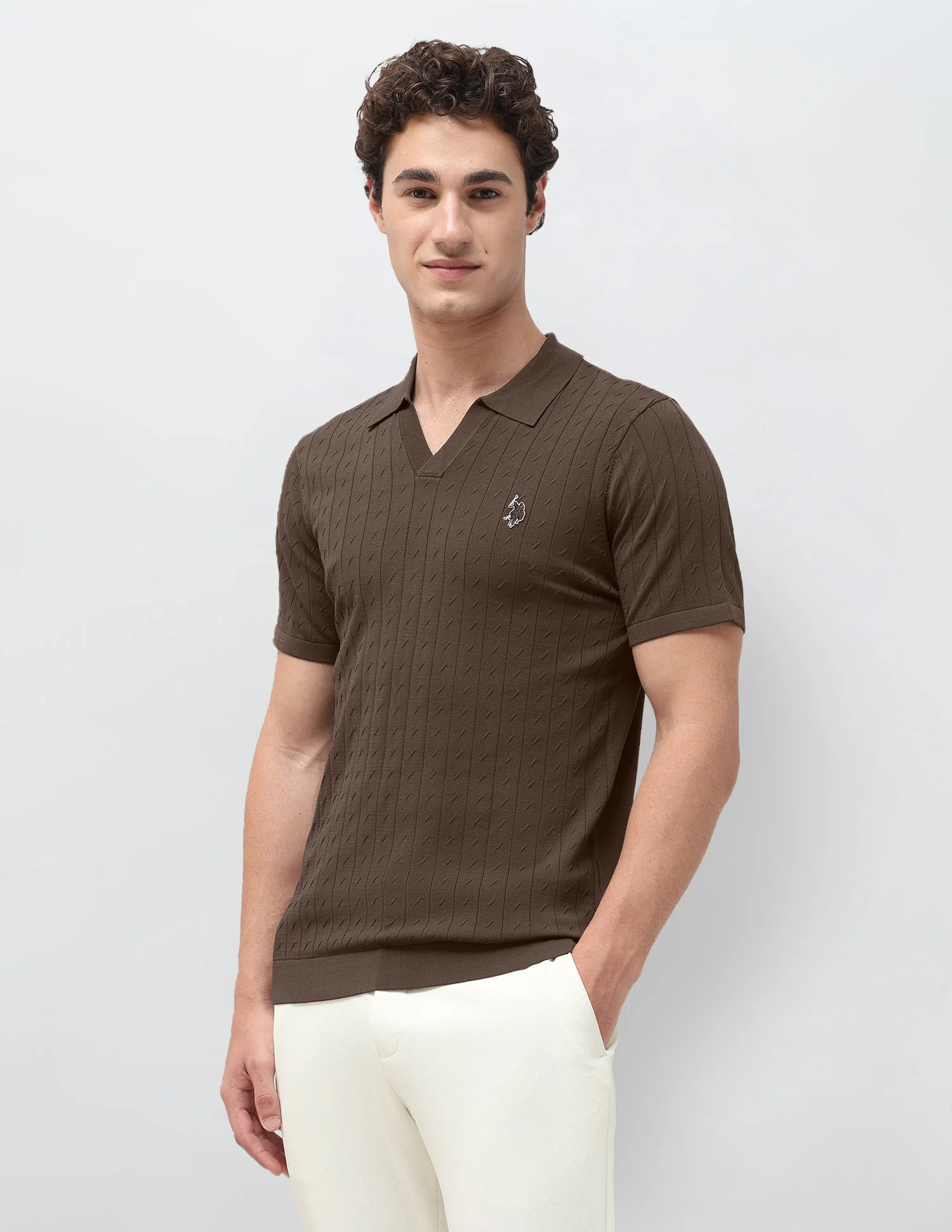 Self Design Vertical Striped Slim Fit Polo Shirt - Image 4